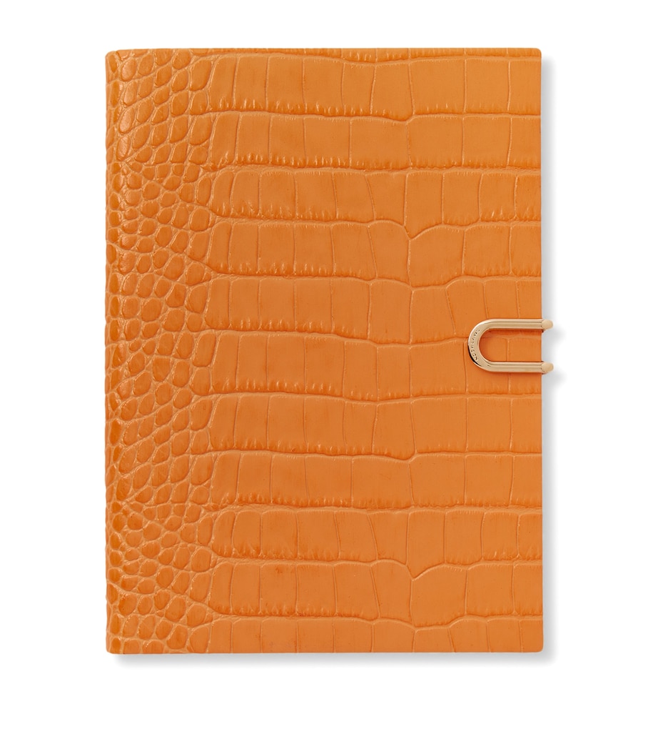 Smythson Mara Leather Croc-Embossed Soho Notebook L Orange Image 1