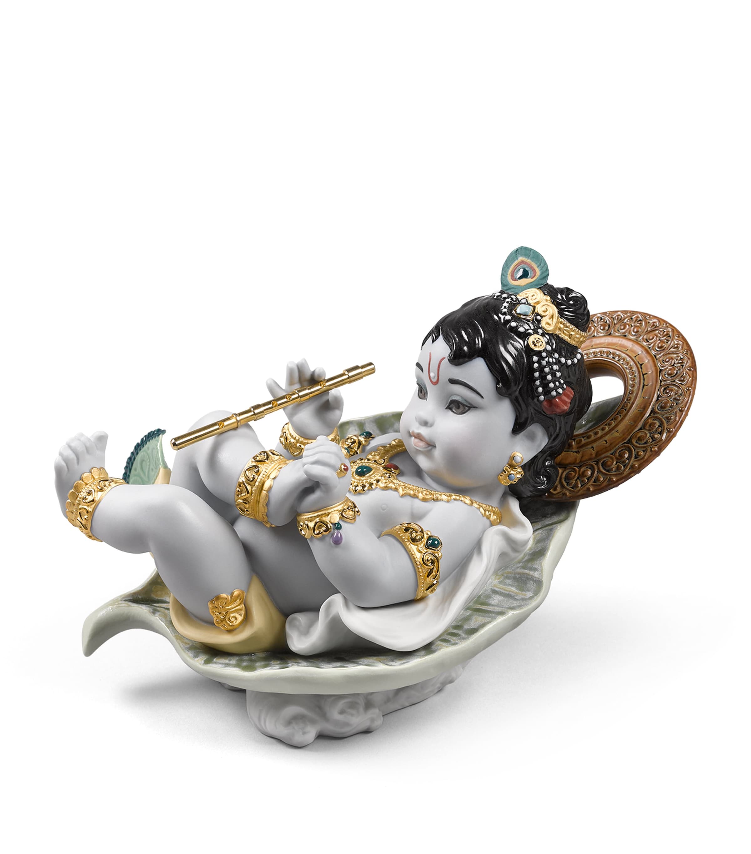 Lladró Porcelain Krishna on Leaf Sculpture Image 1
