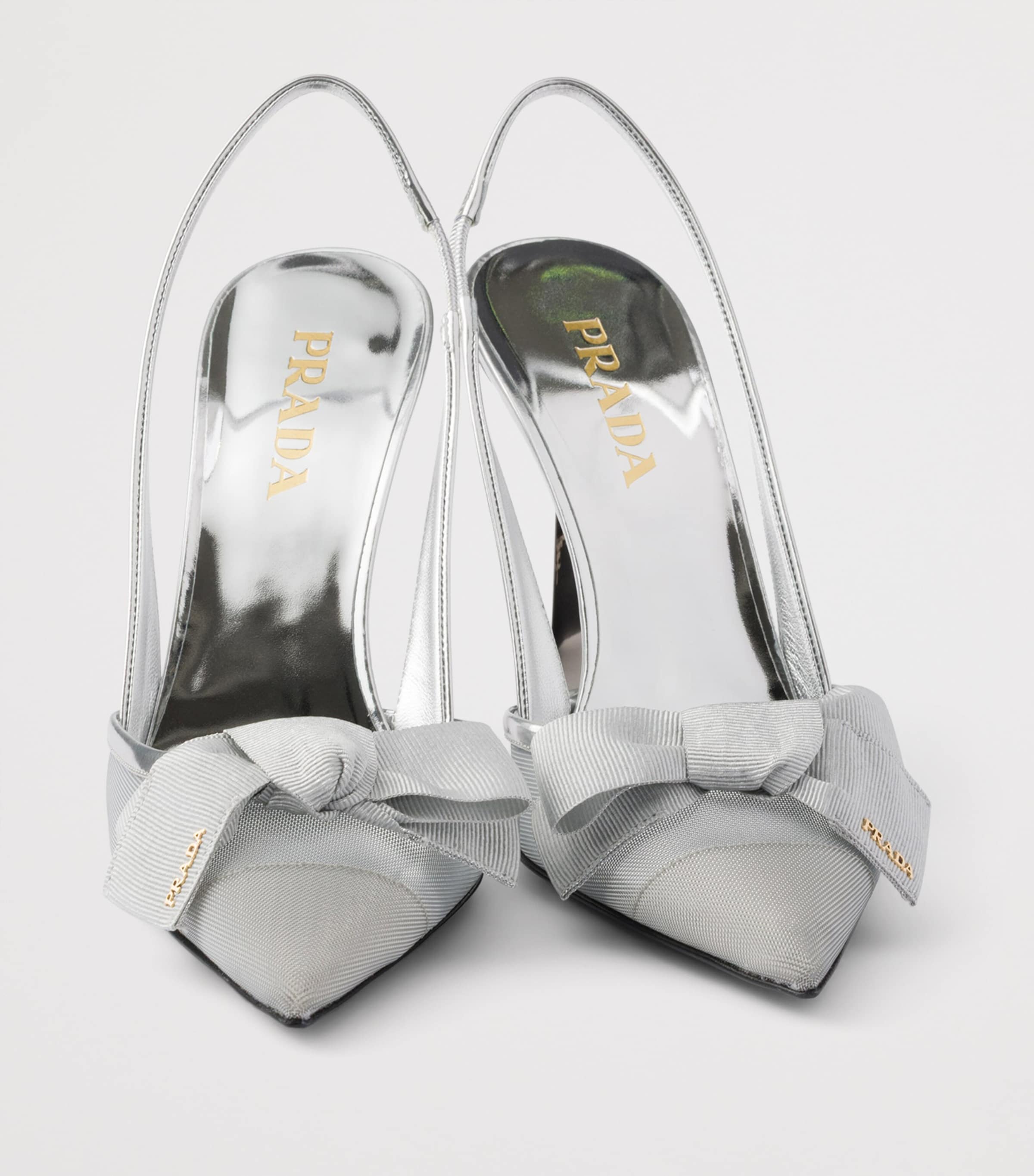 Prada Leather-Mesh Bow Slingback Pumps 100 Gold/silver Image 5