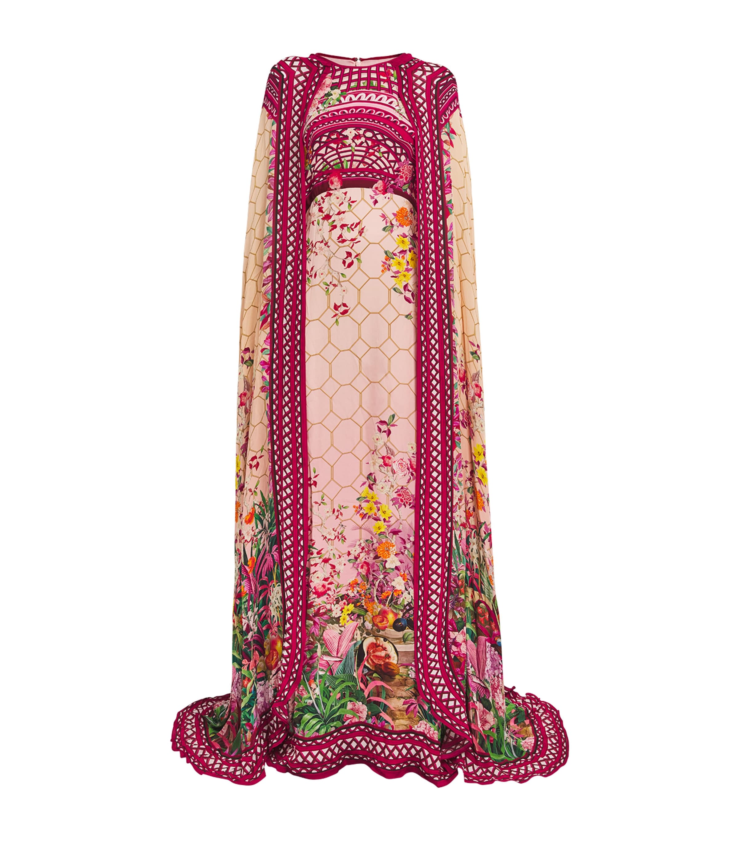 Shop Mary Katrantzou Cape-detail Didion Gown In Pink