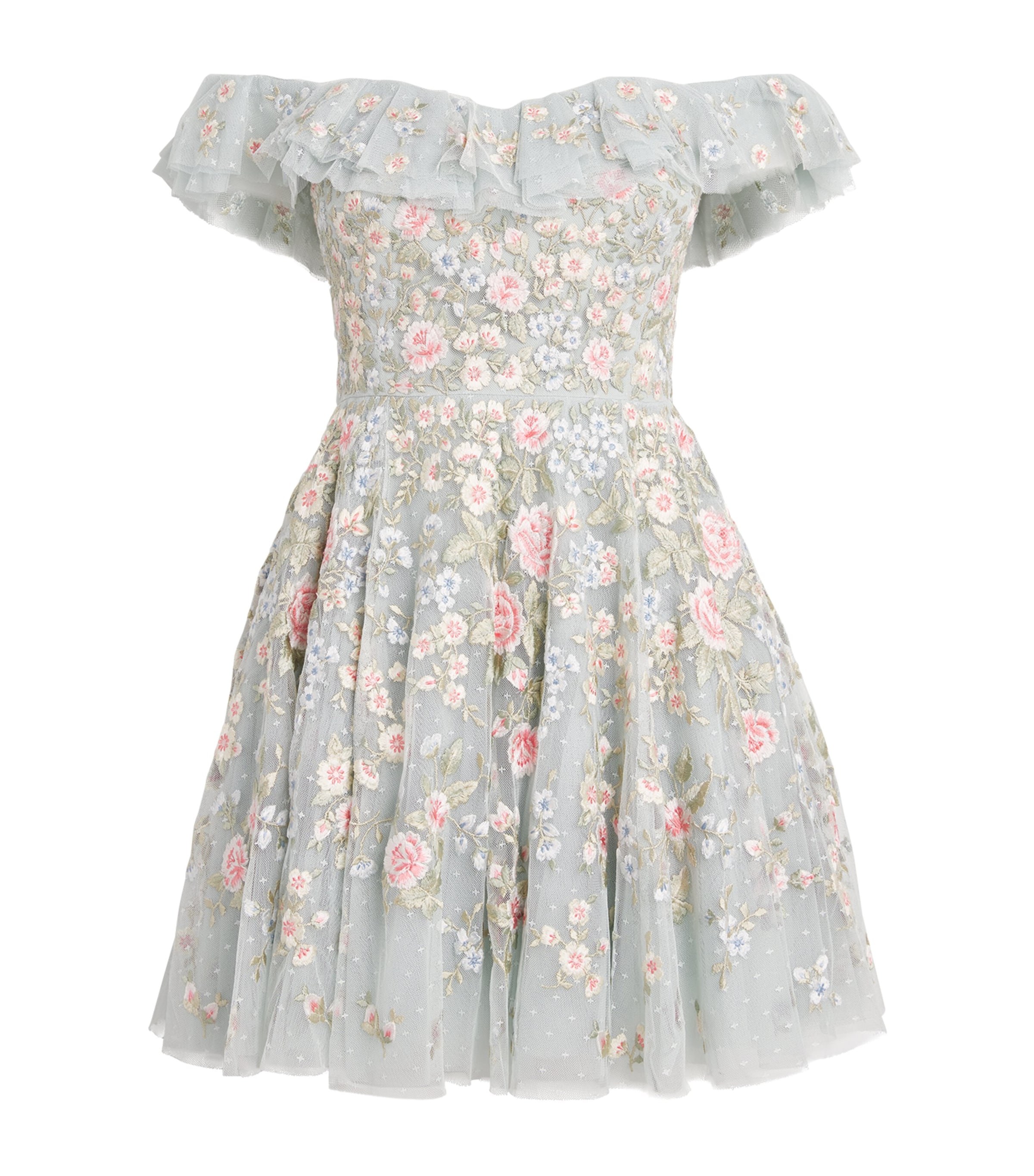 Needle & Thread Antoinettes Floral Mini Dress In Gray