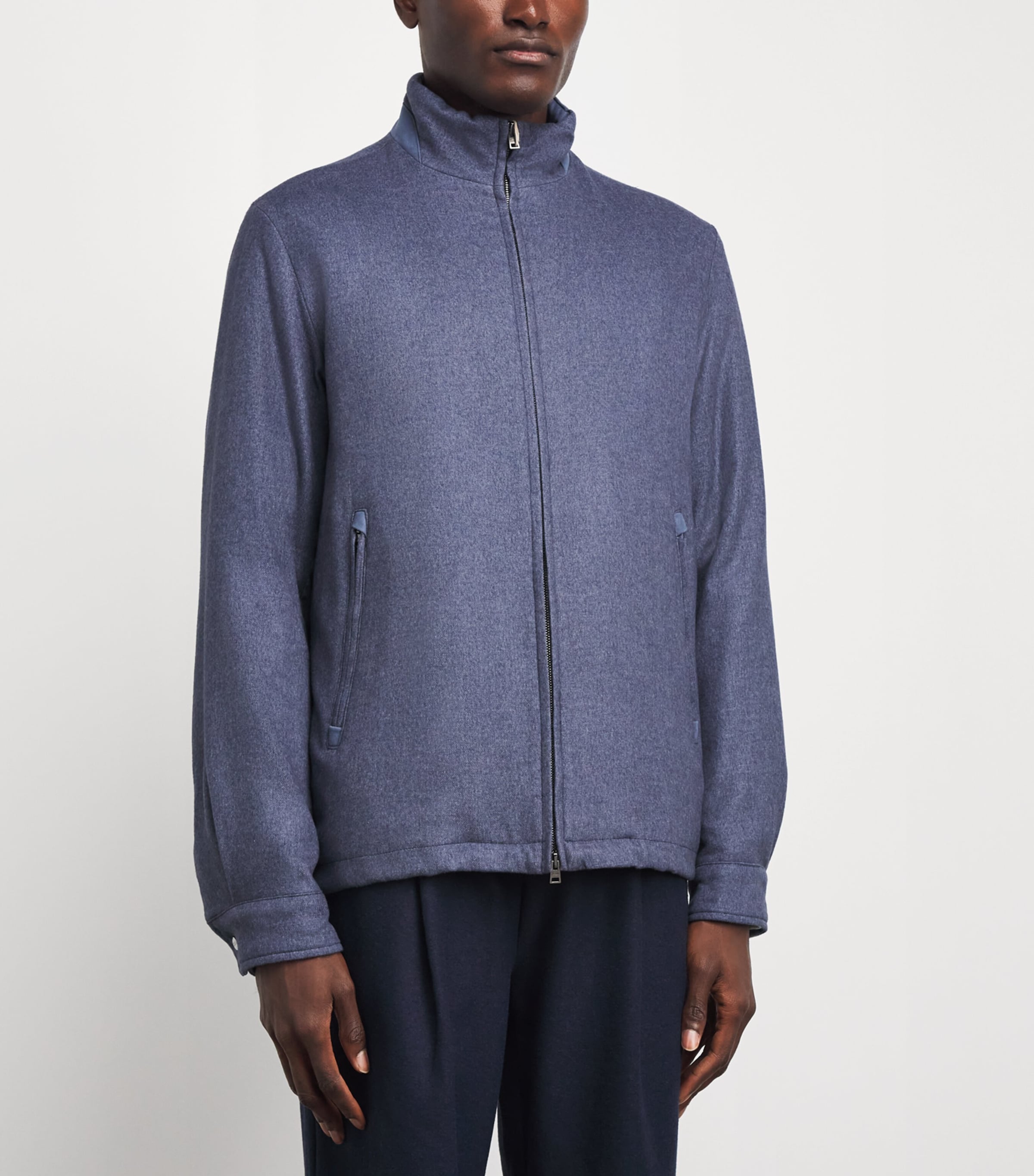 Herno Mens Silk-Cashmere High-Neck Bomber Jacket Azzurro Denim Image 4