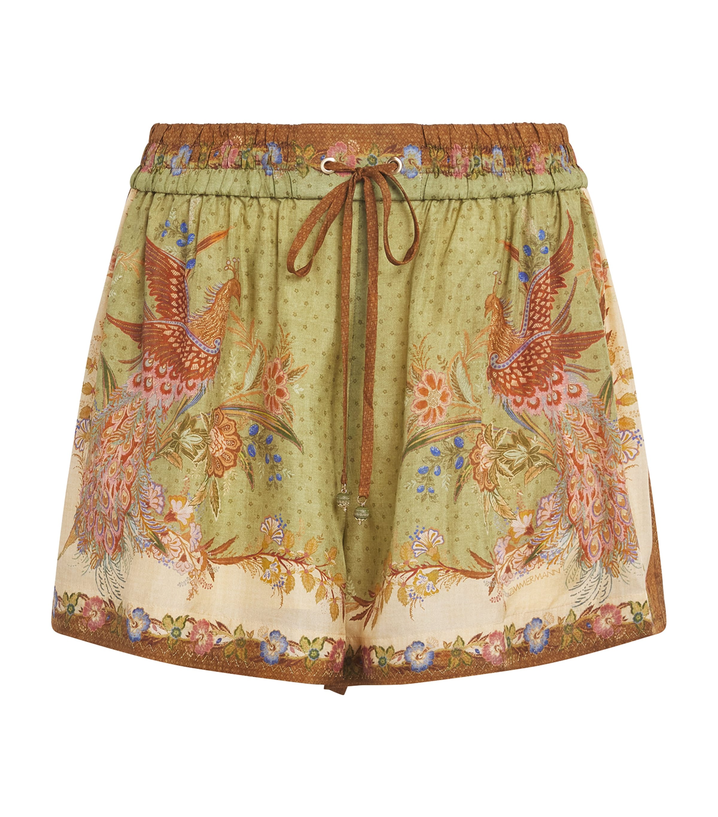 Zimmermann Womens Silk Indra Shorts Khaki Scarf Floral Image 1