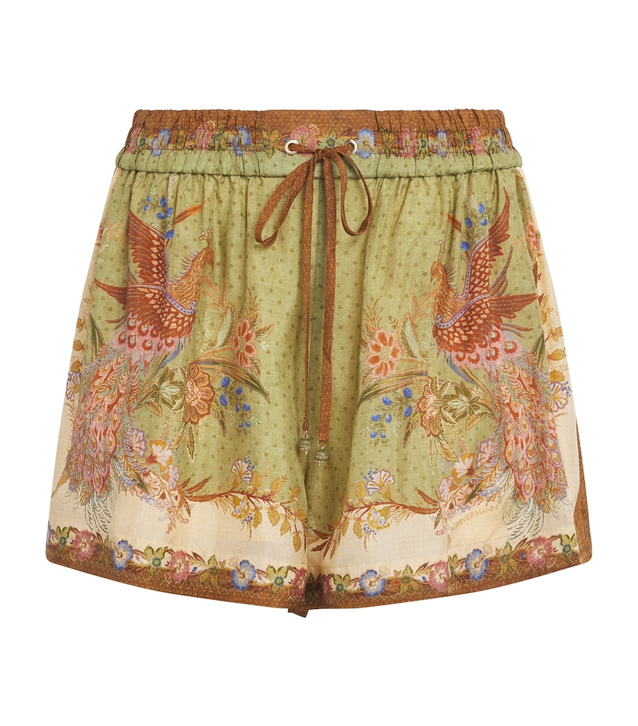 Zimmermann Womens Silk Indra Shorts Khaki Scarf Floral Image 1