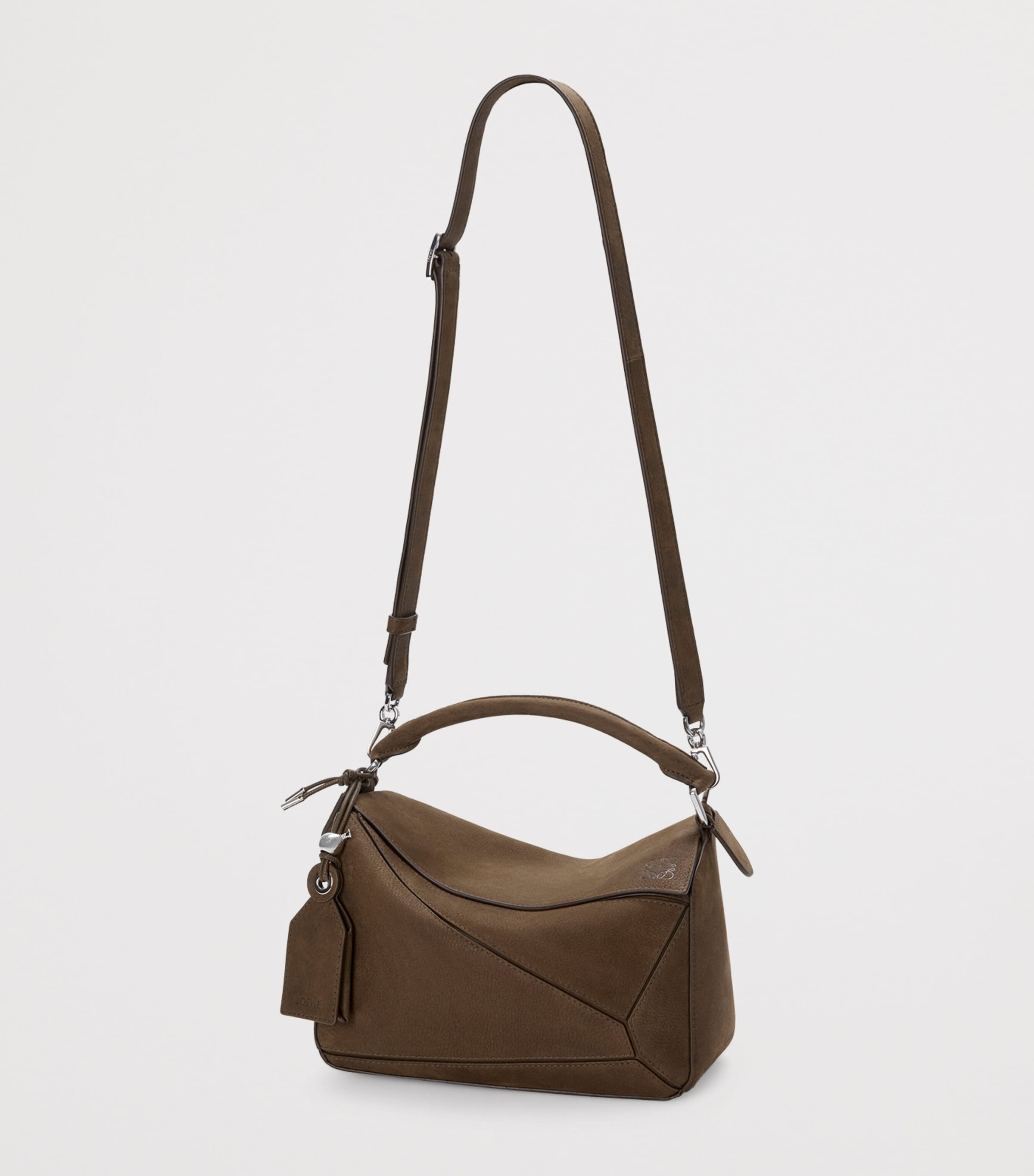 Small Suede Featherlight Puzzle Top-Handle Bag TUNDRA Image 6