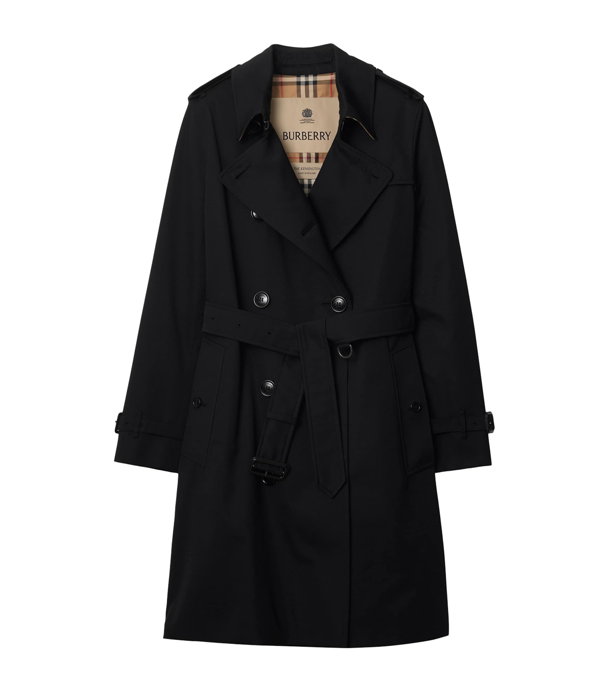 Burberry Gabardine Mid-length Kensington Heritage Trench Coat In Black