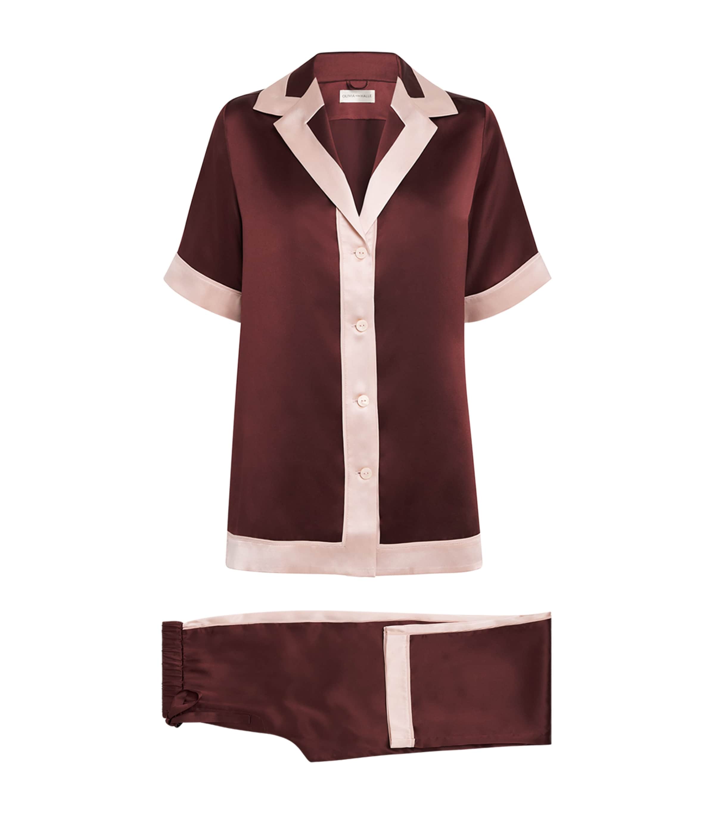 Olivia von Halle Womens Silk Tilda Pyjama Set Bordeaux Image 1
