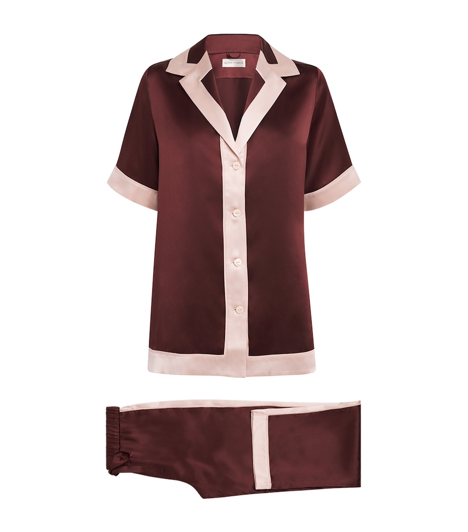 Olivia von Halle Womens Silk Tilda Pyjama Set Bordeaux Image 1