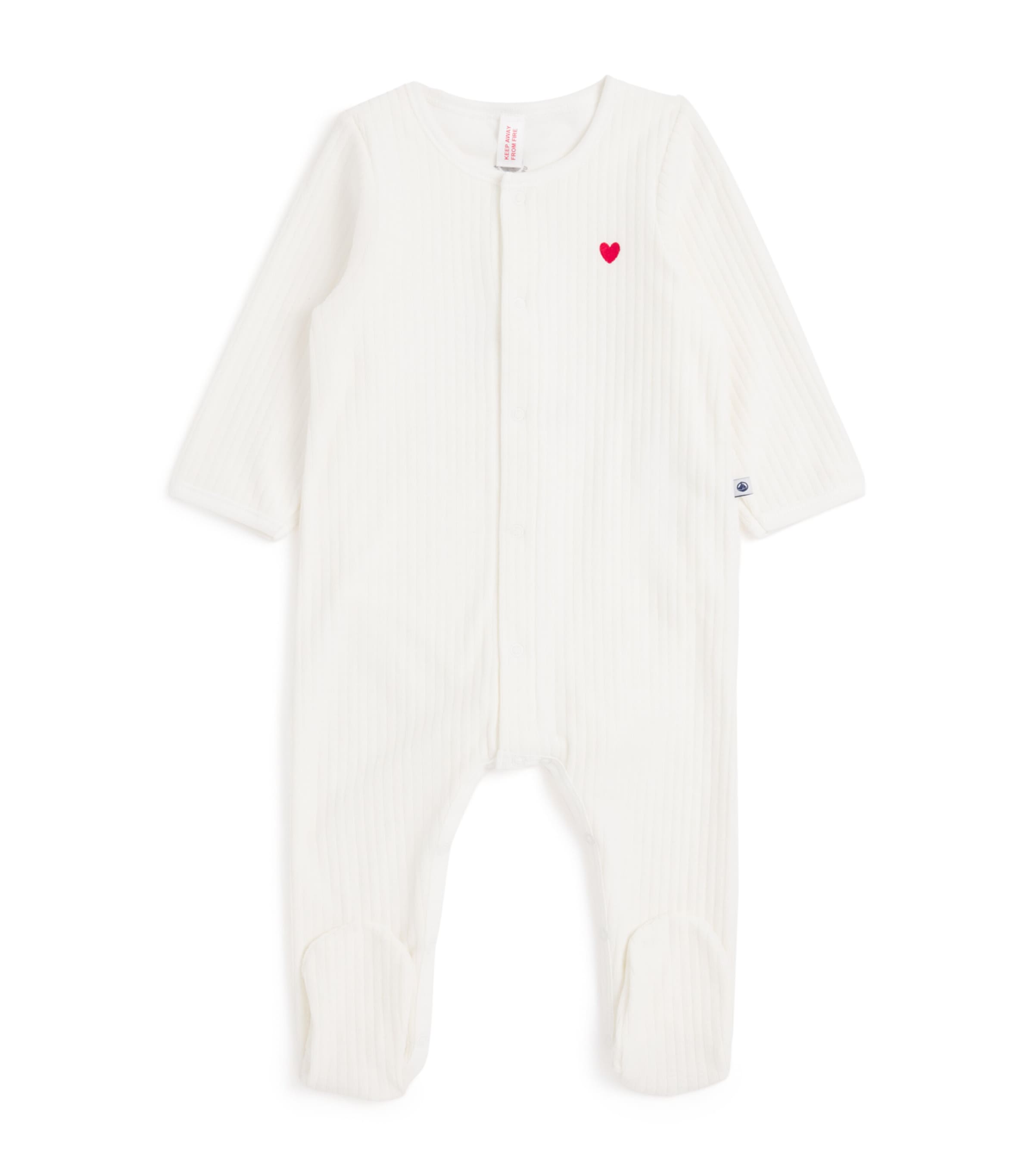 Petit Bateau Kids' Cotton Velour Heart All-in-one In White