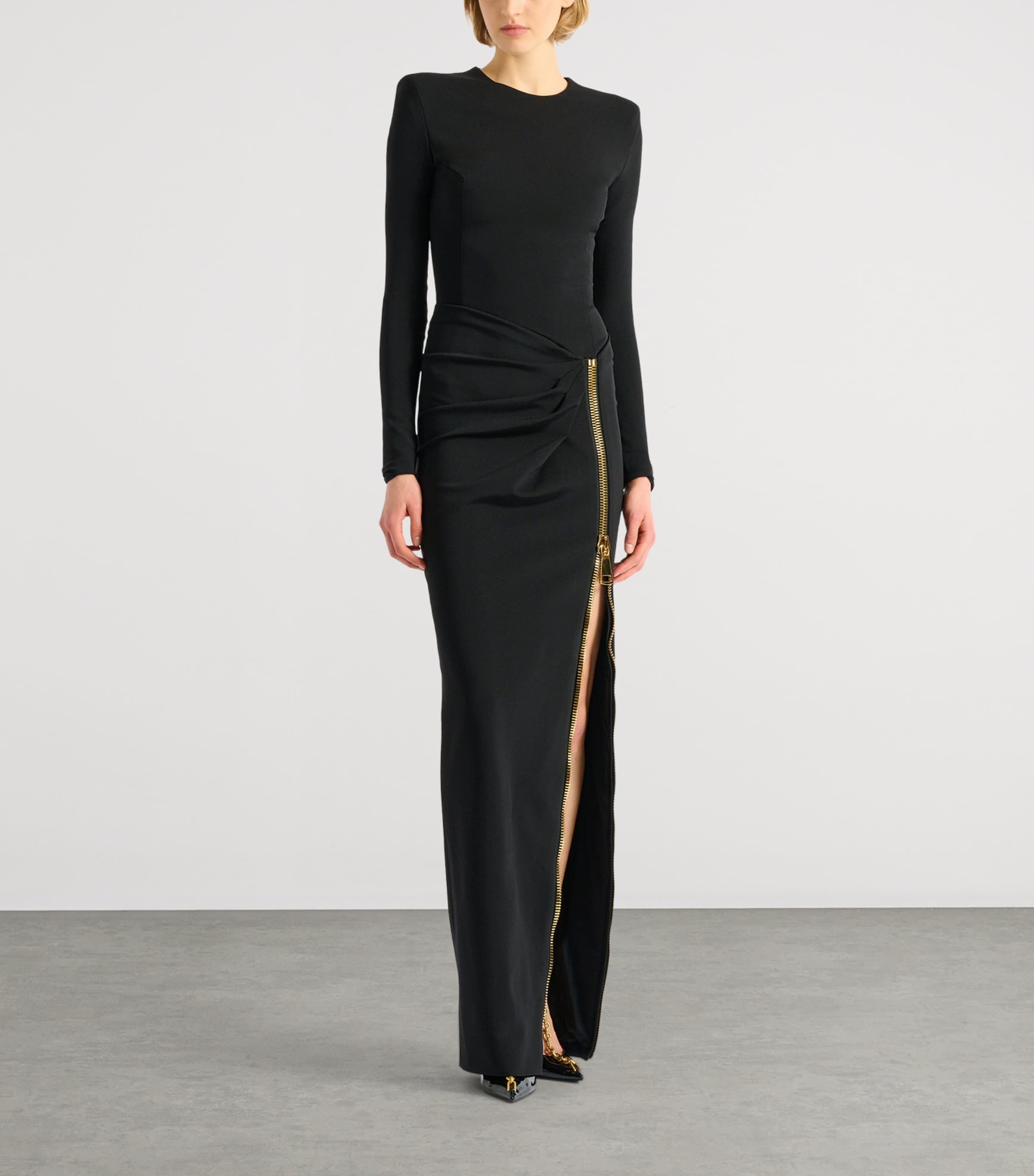 Balmain Womens Zip Slit Dress Noir Image 3