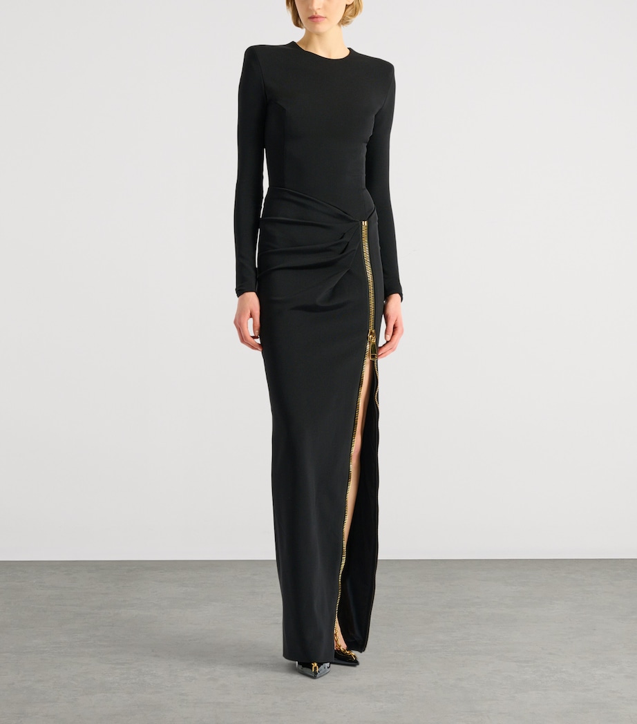 Balmain Womens Zip Slit Dress Noir Image 3