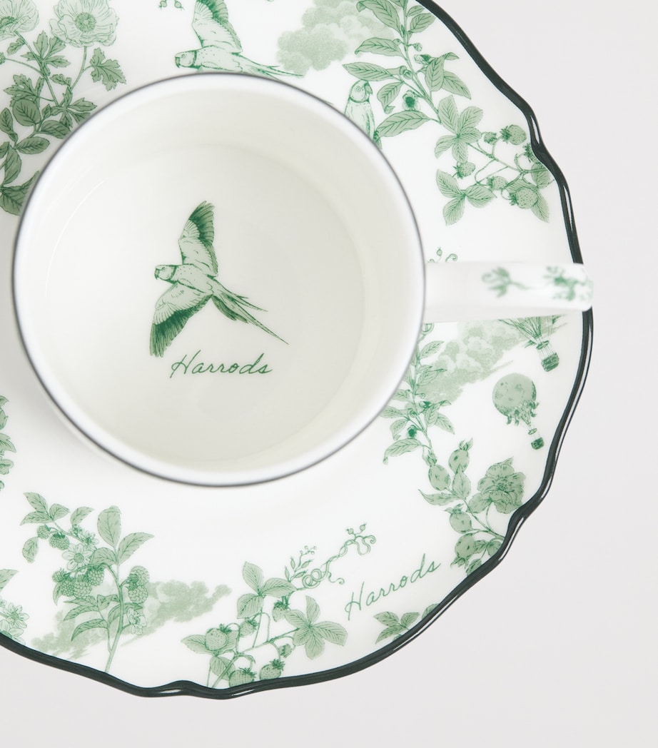 Harrods Bone China Toile Espresso Cup and Saucer Green Image 3