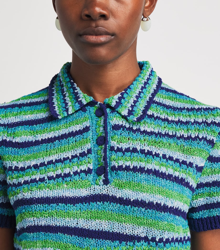 Tory Burch Womens Knitted Stripe Polo Shirt Ocn/lght Blu/grn Image 3