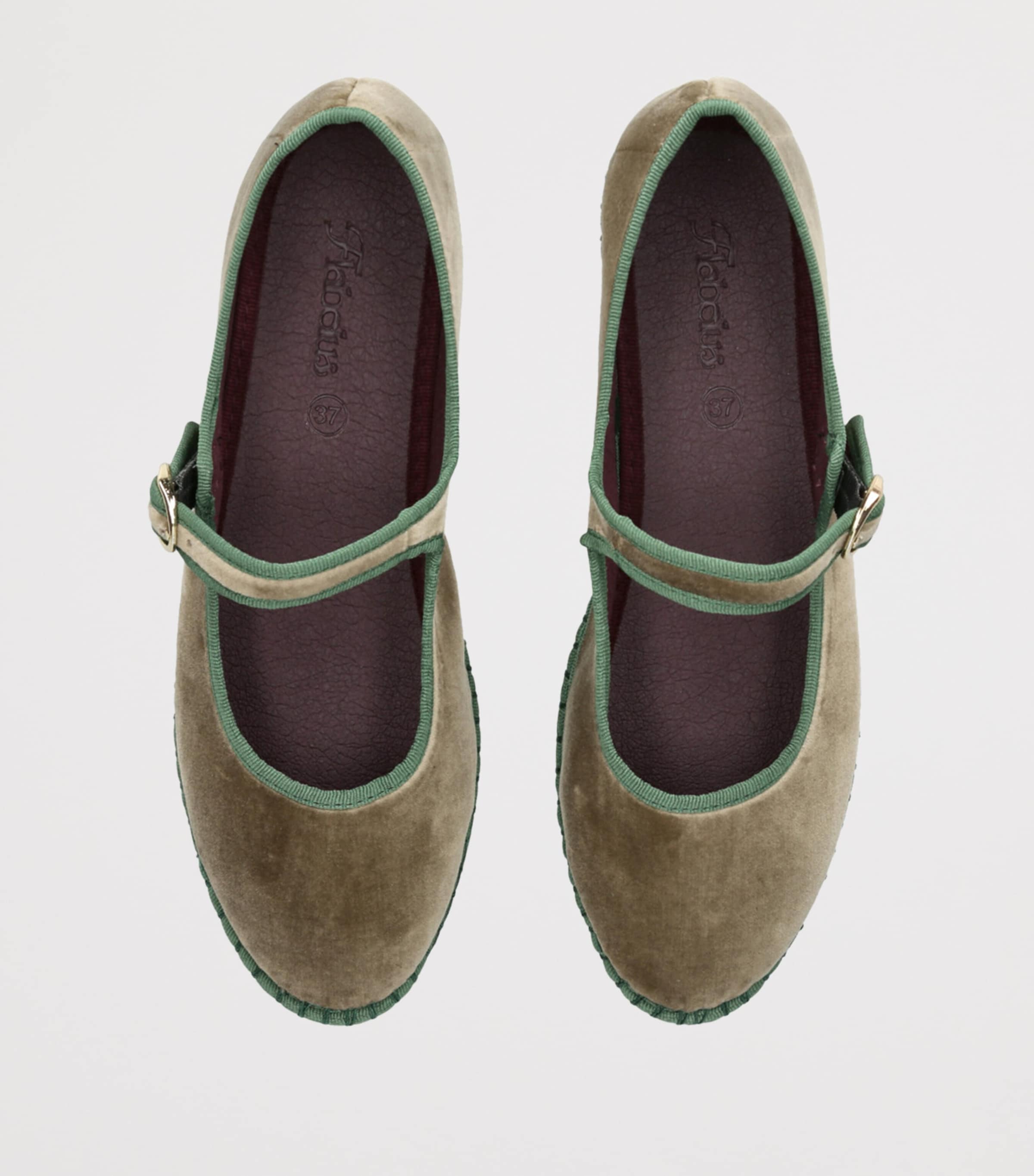 Flabelus Velvet Eyre Mary Janes Khaki Image 4
