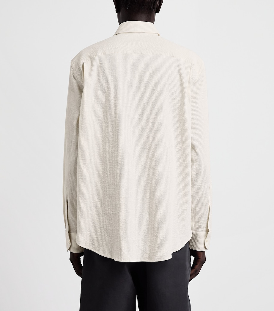 Studio Nicholson Mens Cotton-Linen Seersucker Stripe Shirt Parchment / Blk Strp Image 5