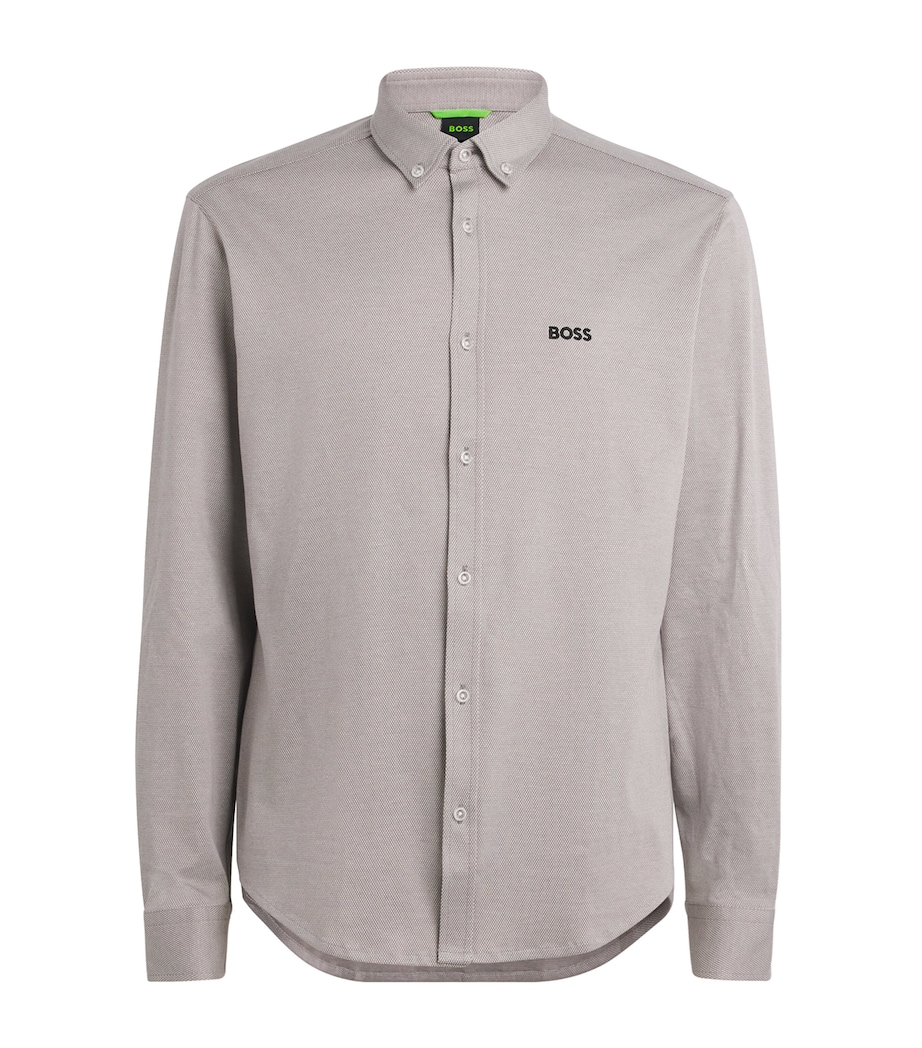 BOSS Mens Cotton Shirt Open Grey Image 1