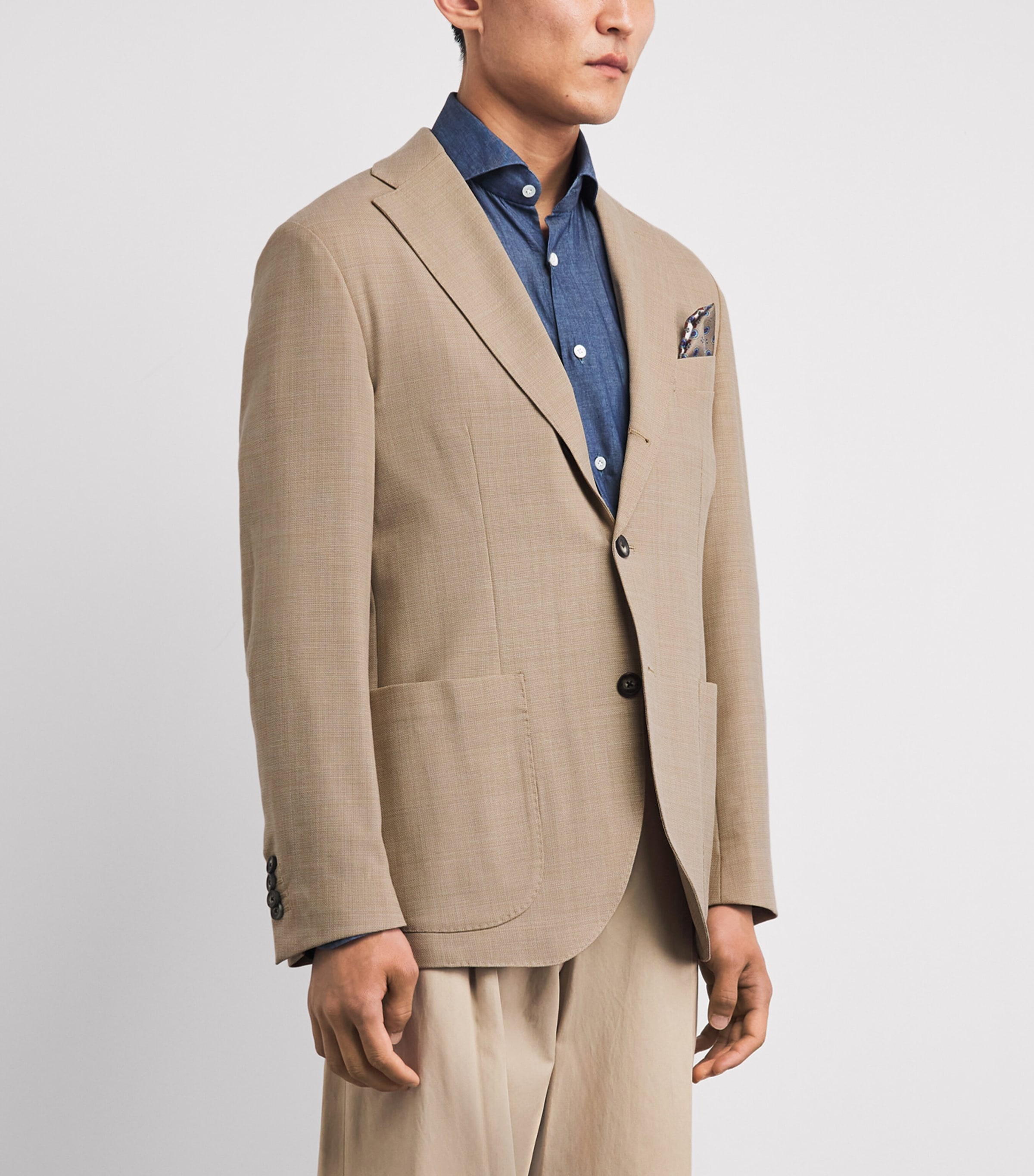 Eton Mens Wool-Blend Tech Blazer Beige Image 4