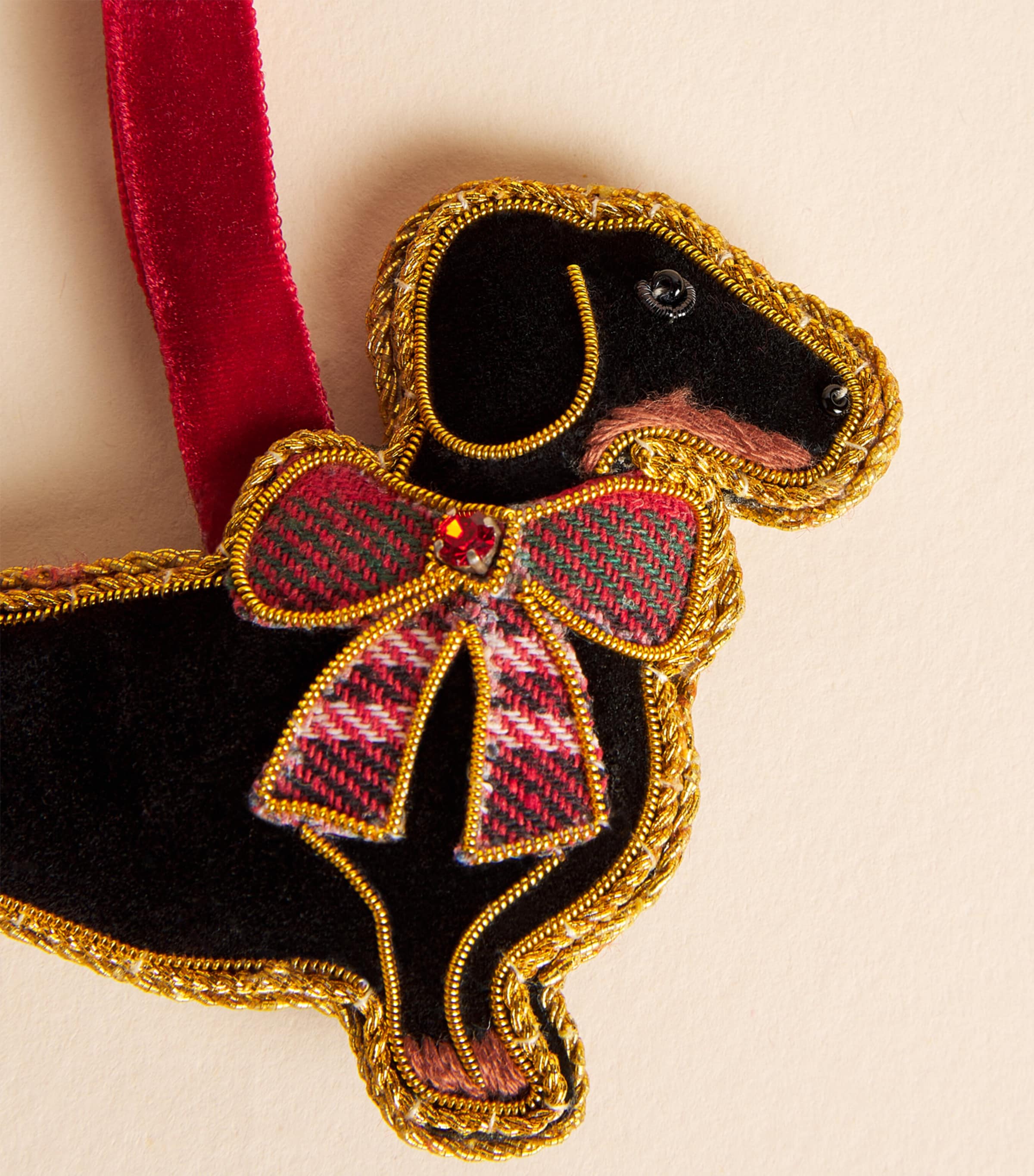 Harrods Cotton Velvet Dachshund Tree Decoration Image 2