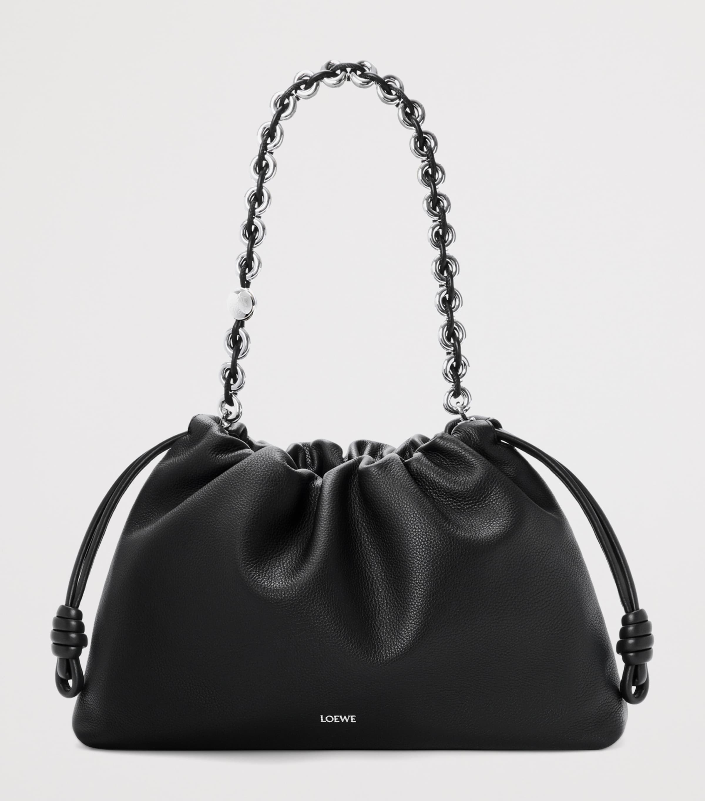 Large Leather Flamenco Shoulder Bag BLACK Image 2