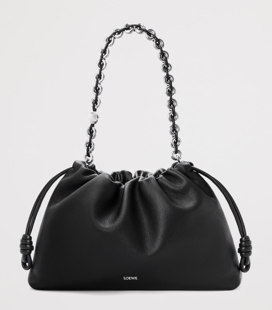 Large Leather Flamenco Shoulder Bag BLACK Image 2