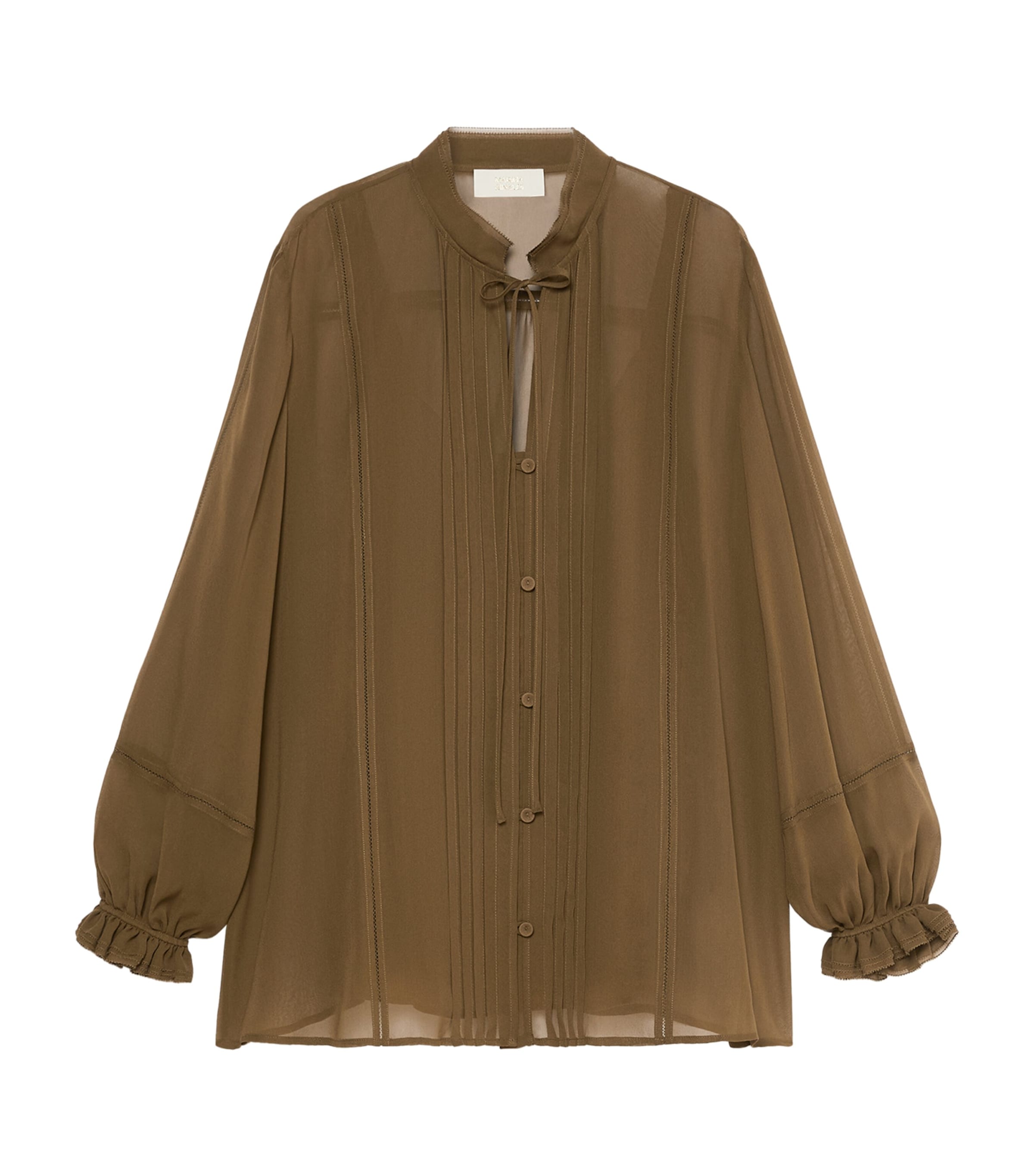 Marina Rinaldi Silk Tie-neck Blouse In Brown