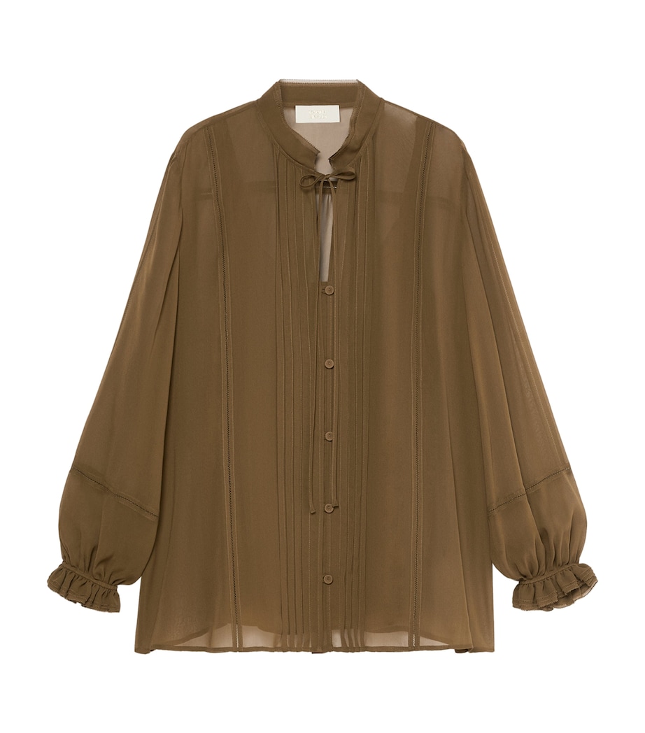 Marina Rinaldi Womens Silk Tie-Neck Blouse Kaki Image 1