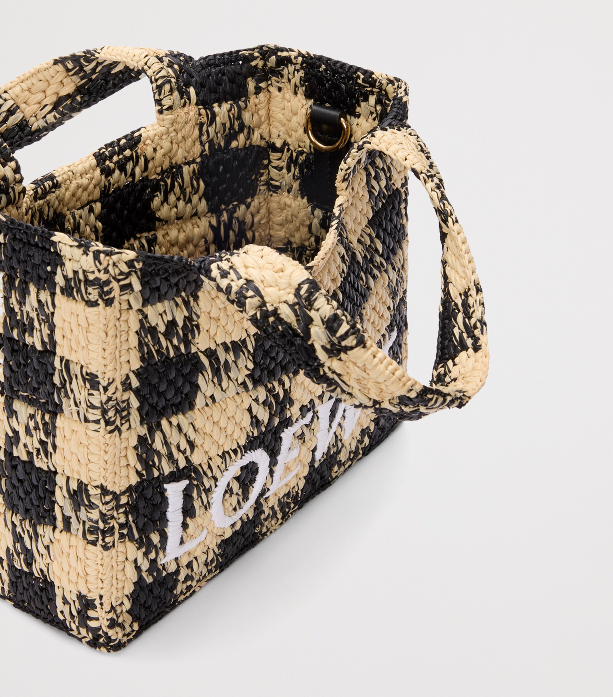 x Paula's Ibiza Mini Raffia Gingham Tote Bag NATURAL/BLACK Image 6