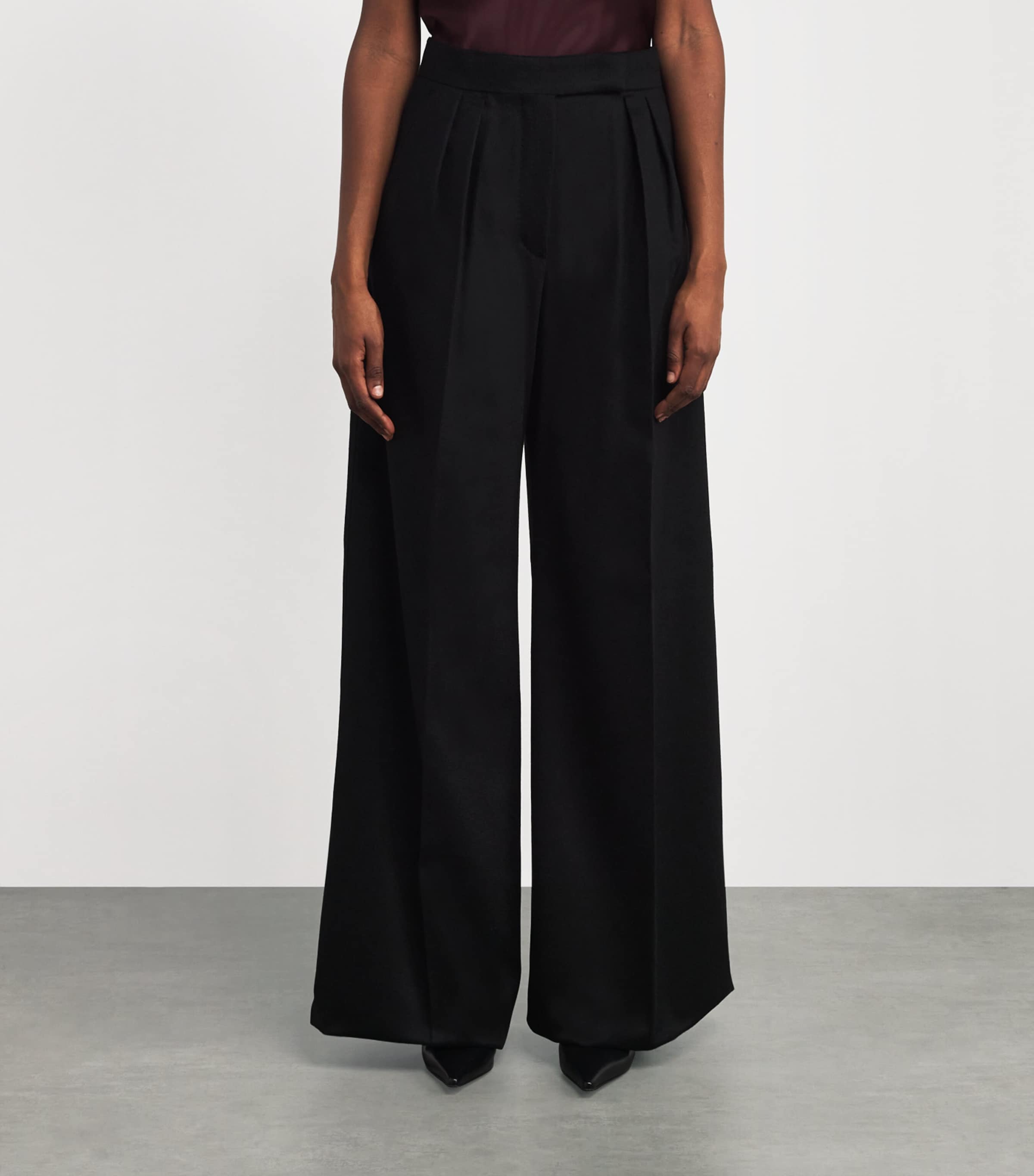 Camel Hair Wide-Leg Trousers BLACK Image 3