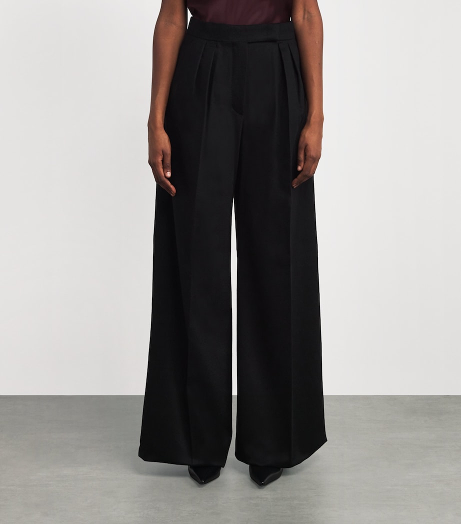 Camel Hair Wide-Leg Trousers BLACK Image 3