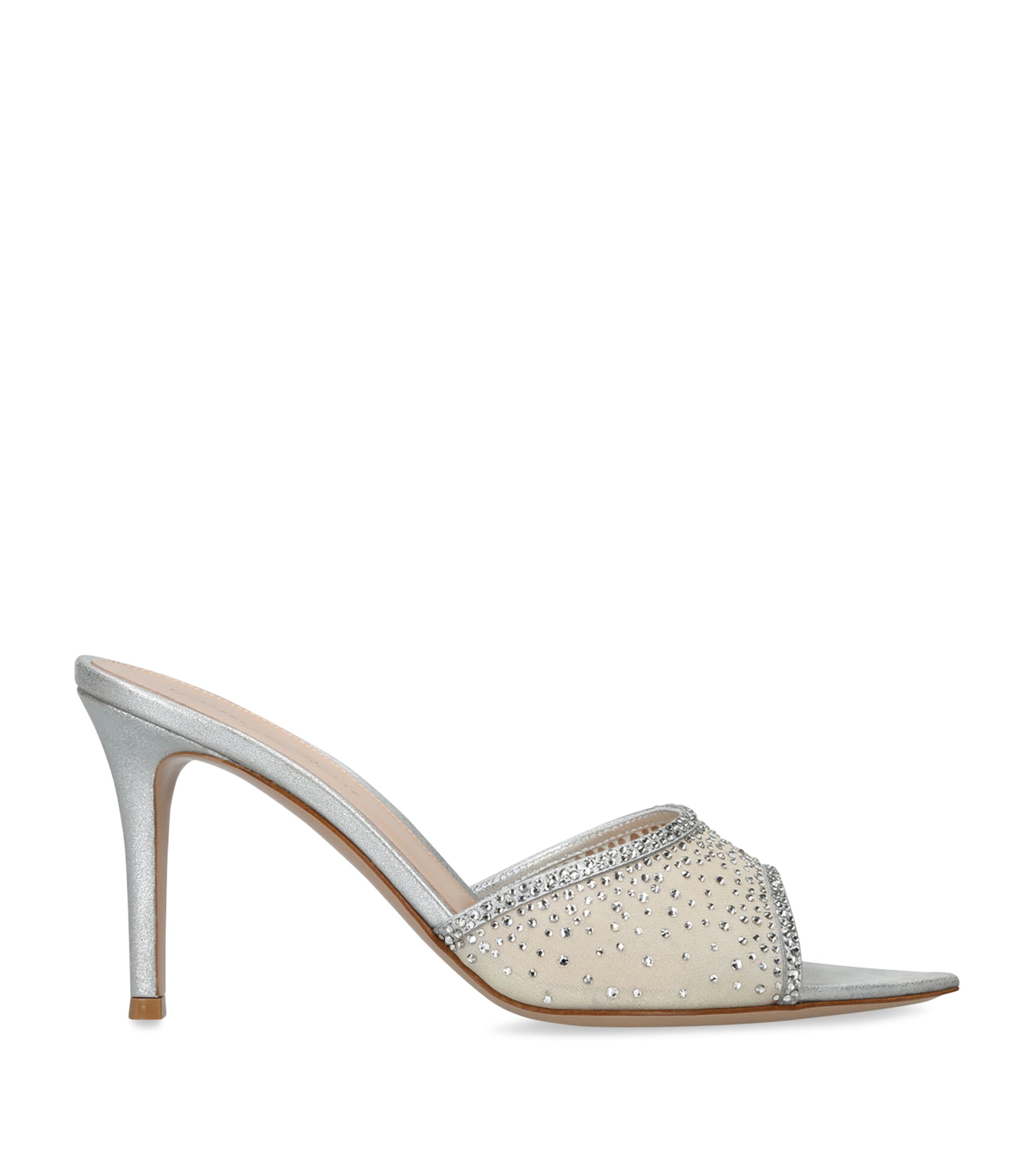 Gianvito Rossi Embellished Rania Heeled Mules 85 In Silver