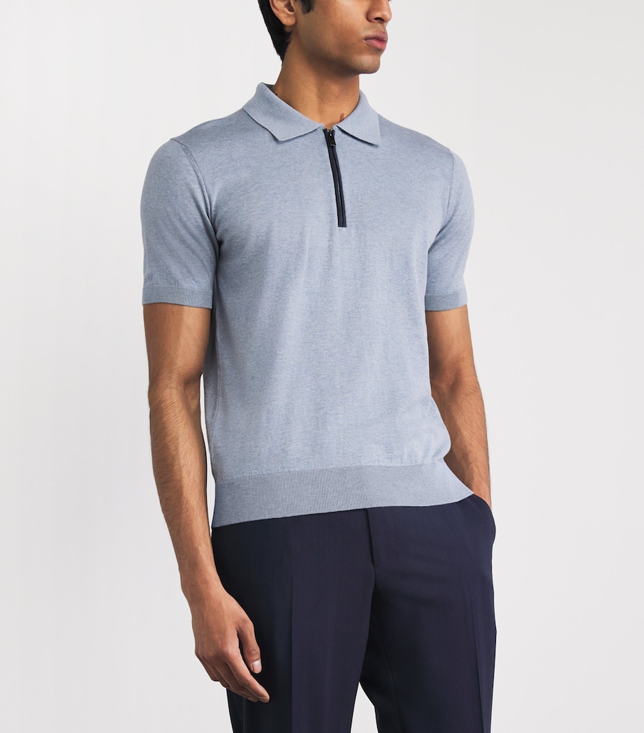 Pal Zileri Mens Cotton Zip-Up Polo Shirt Light Blue Image 4