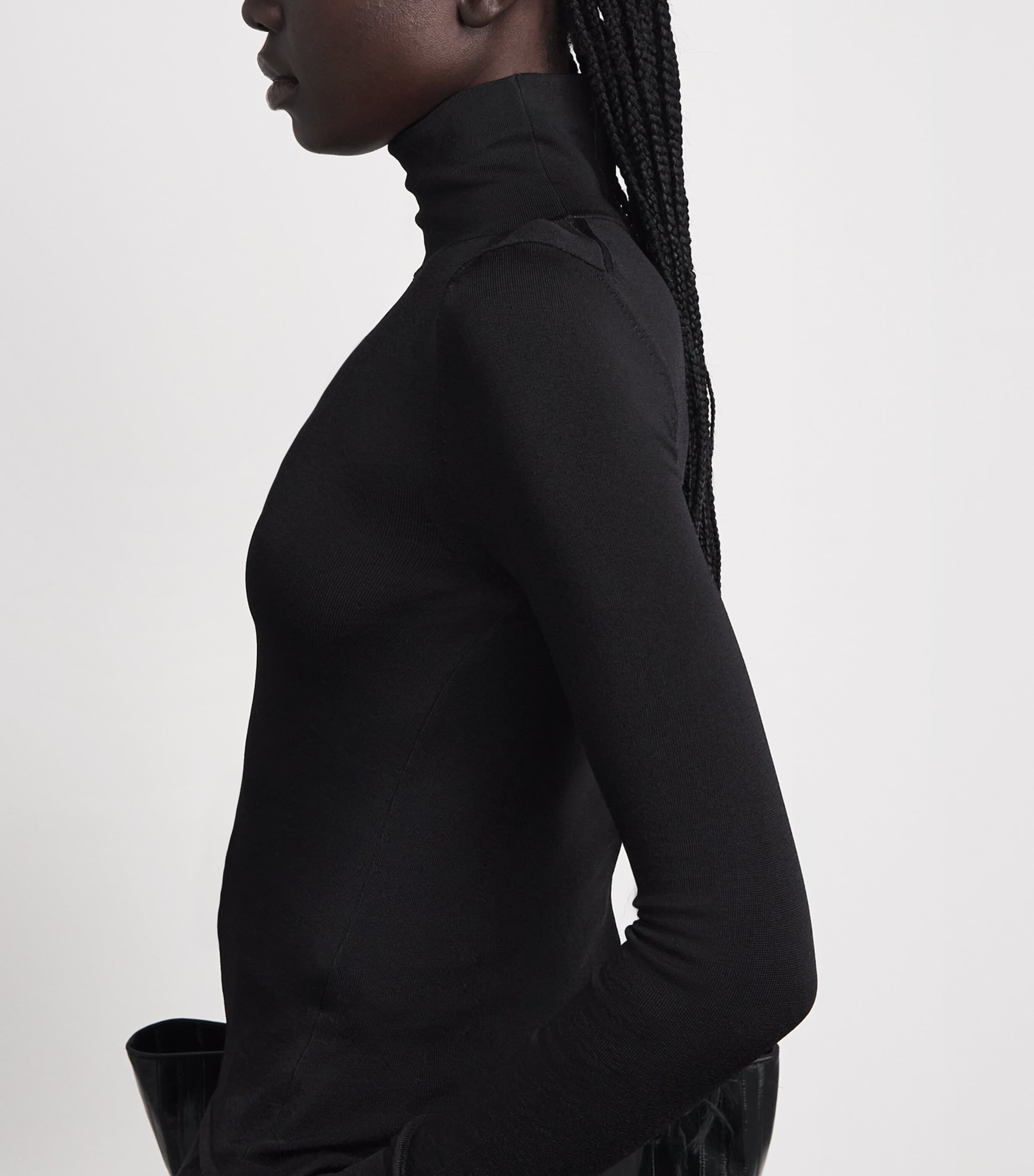 Brandon Maxwell Womens Knitted Funnel-Neck Long-Sleeve Top Black Image 3