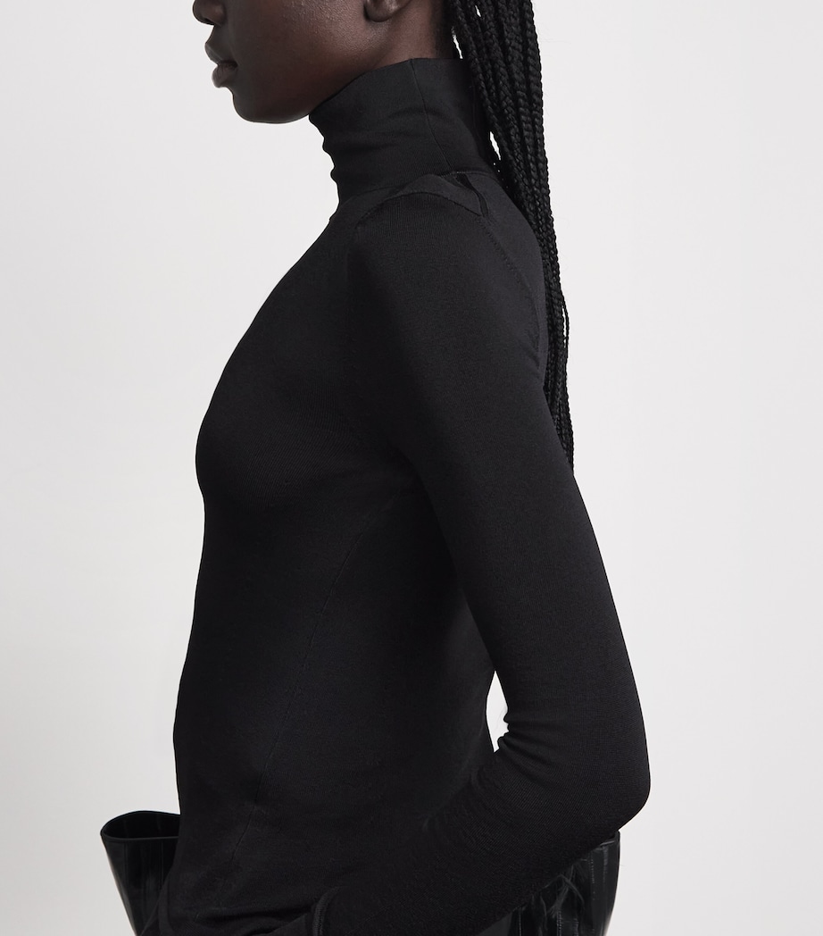 Brandon Maxwell Womens Knitted Funnel-Neck Long-Sleeve Top Black Image 3