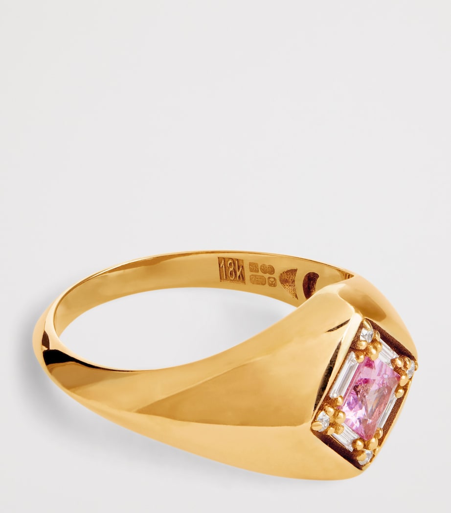 Rose Gold, Diamond and Sapphire Princess Signet Ring (Size 6) 18K RG/P Image 4