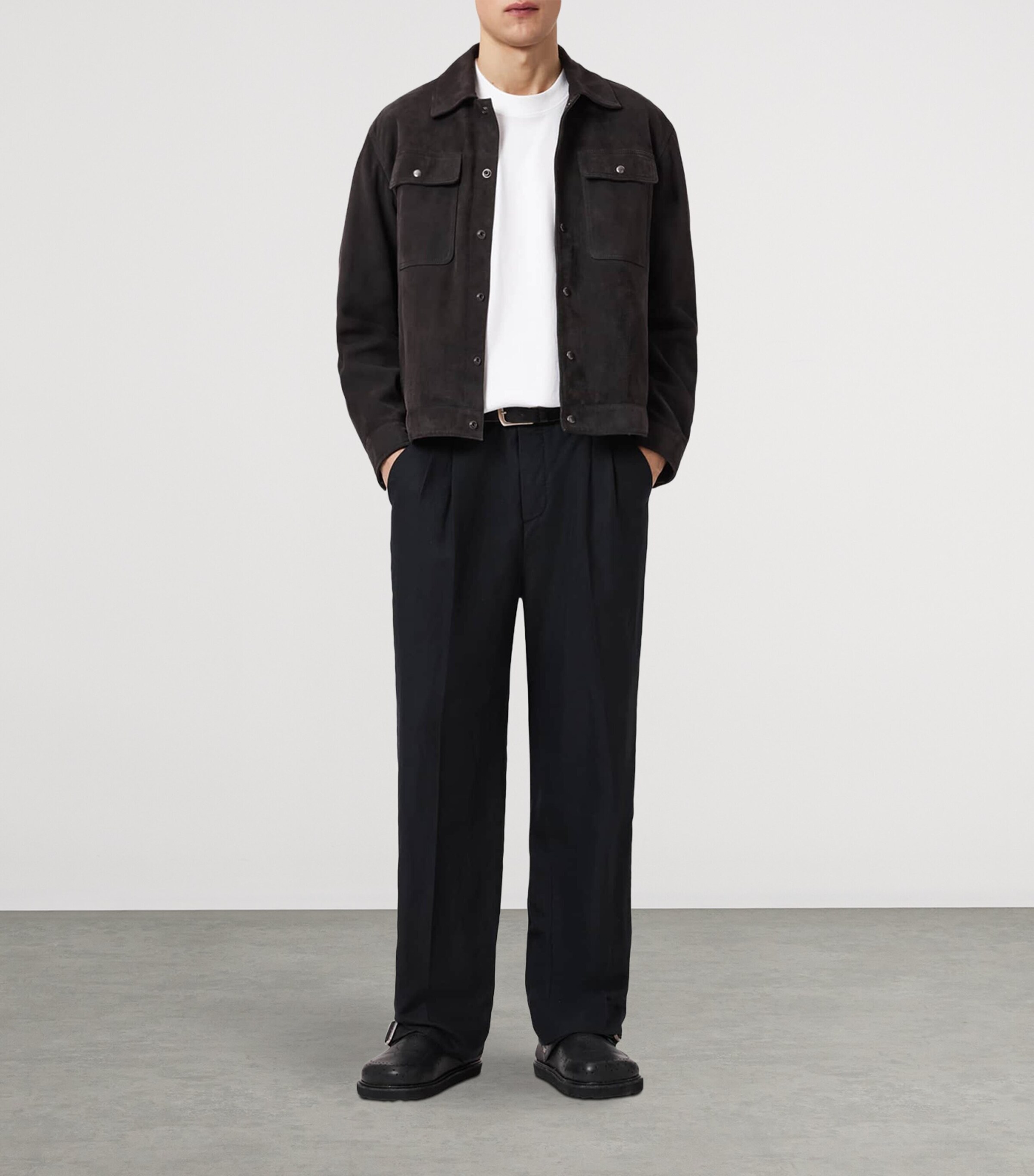 AllSaints Mens Linen-Organic Cotton Roland Straight Trousers Faded Black Image 2