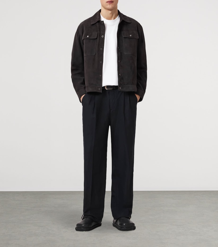 AllSaints Mens Linen-Organic Cotton Roland Straight Trousers Faded Black Image 2