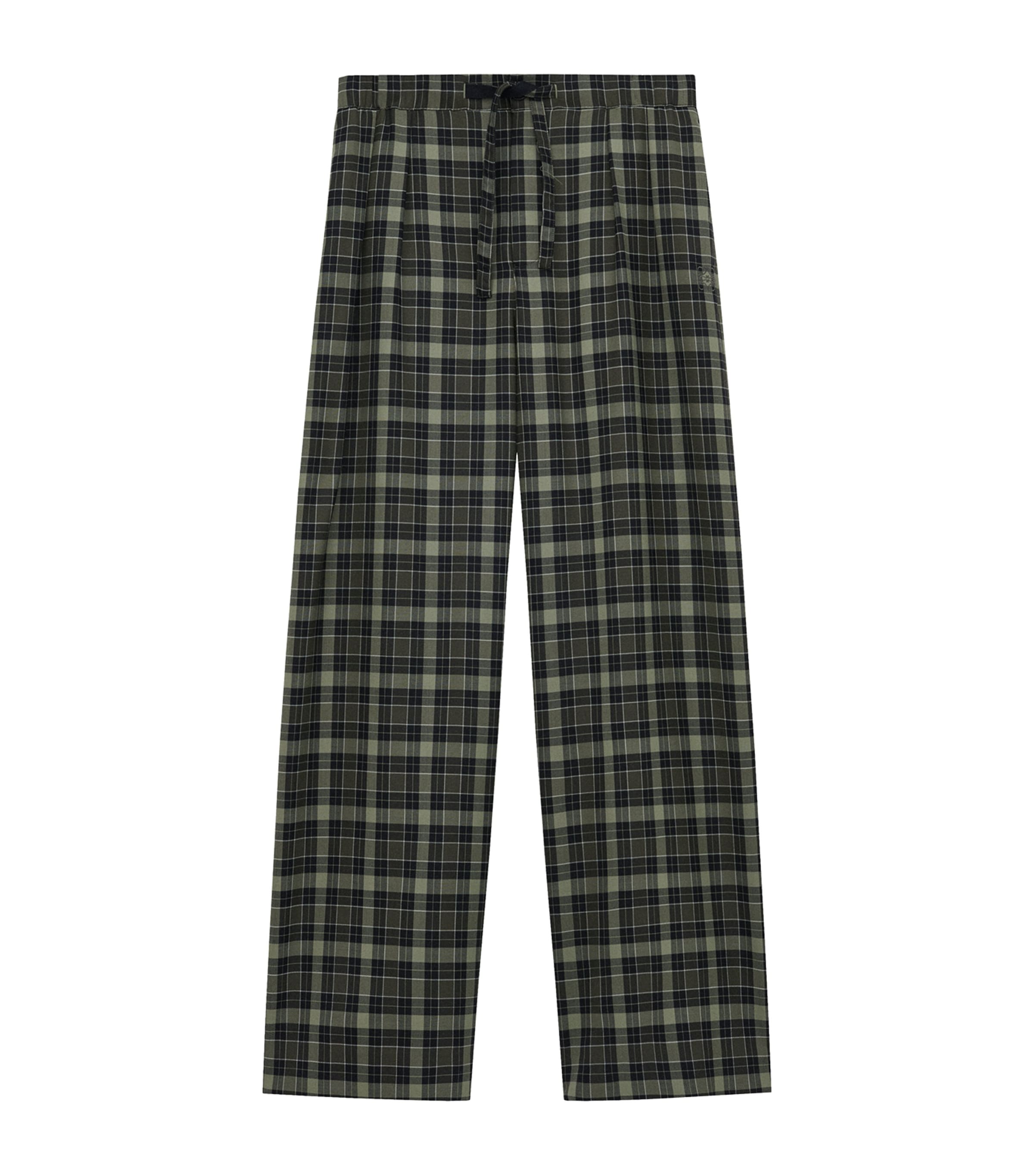 Wool-Blend Check Drawstring-Waist Trousers KHAKI/BLACK Image 1
