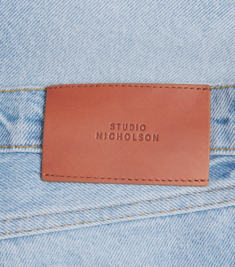 Studio Nicholson Mens Marylebone Wide-Leg Denim Shorts Bleached Wash Image 6