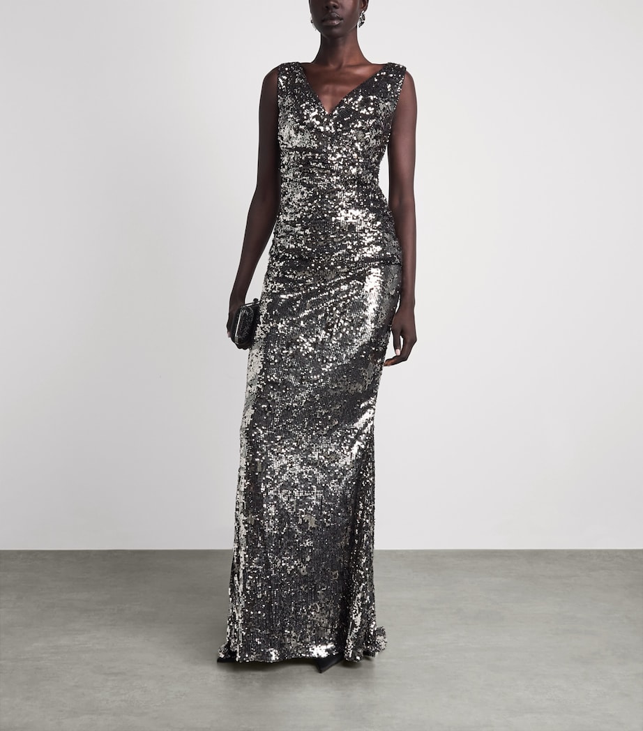 Talbot Runhof Womens Sequinned Column Gown Bronze Image 2