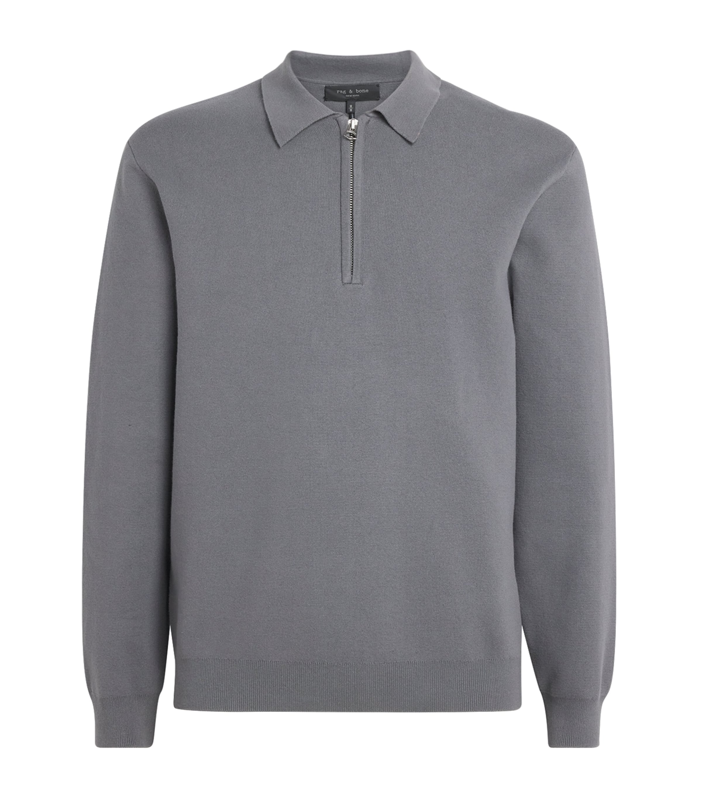 Rag & Bone Mens Cotton Quarter-Zip Polo Shirt Grey Image 1