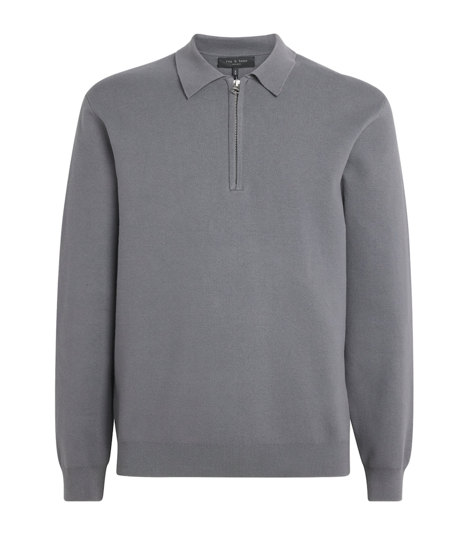Rag & Bone Mens Cotton Quarter-Zip Polo Shirt Grey Image 1