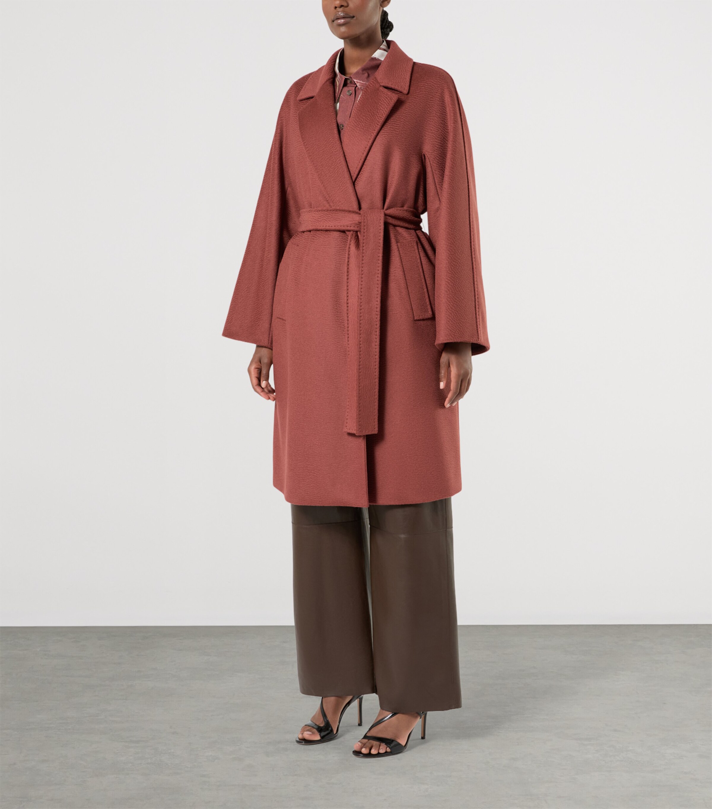 Marina Rinaldi Womens Camel Wool Wrap Coat Brick Red Image 3
