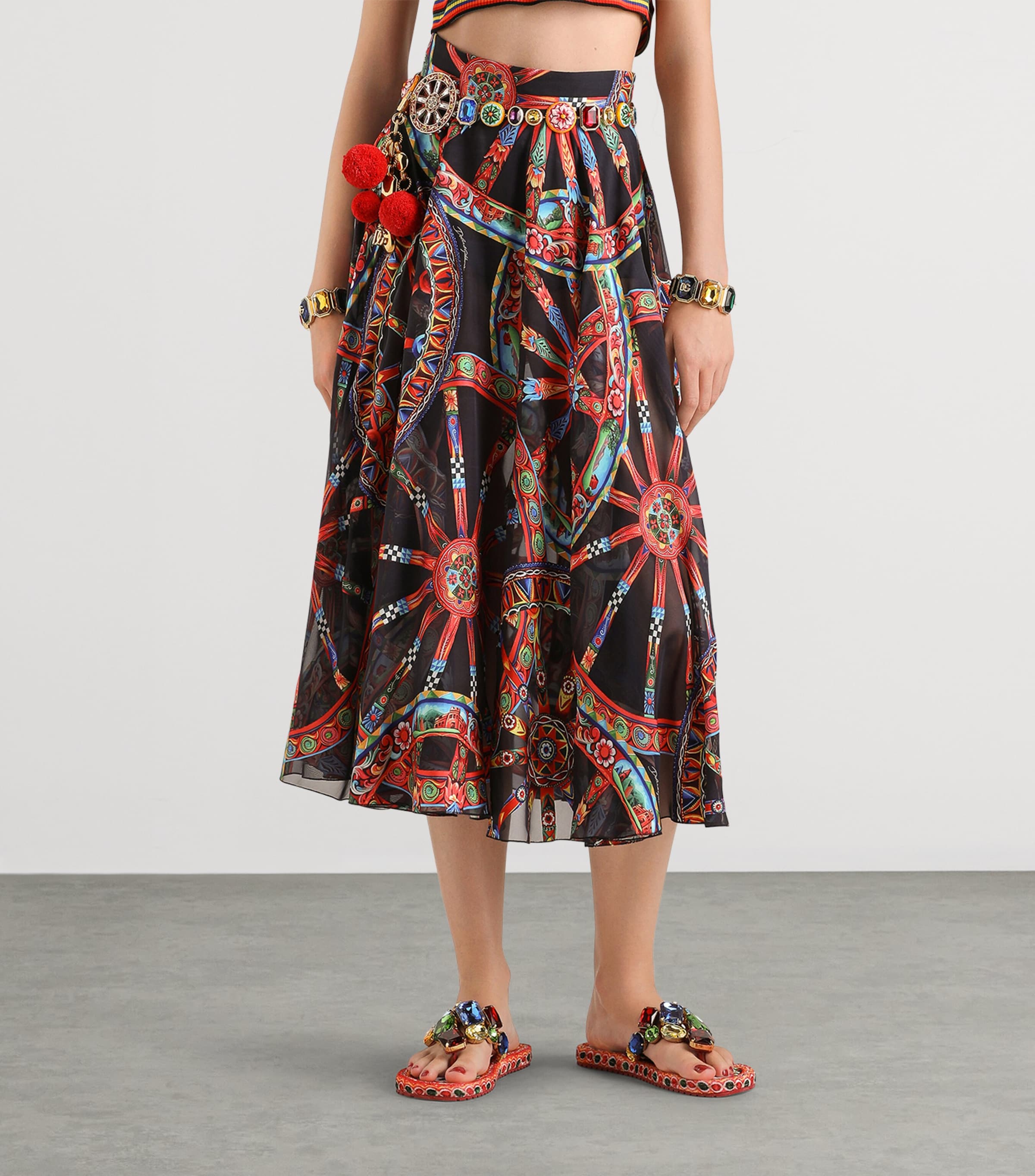 Dolce&Gabbana Womens Twill Carretto Midi Skirt Ruote Carret Image 4
