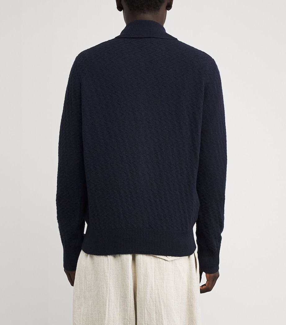 Wool Zigzag-Knit Cardigan NAVY Image 4