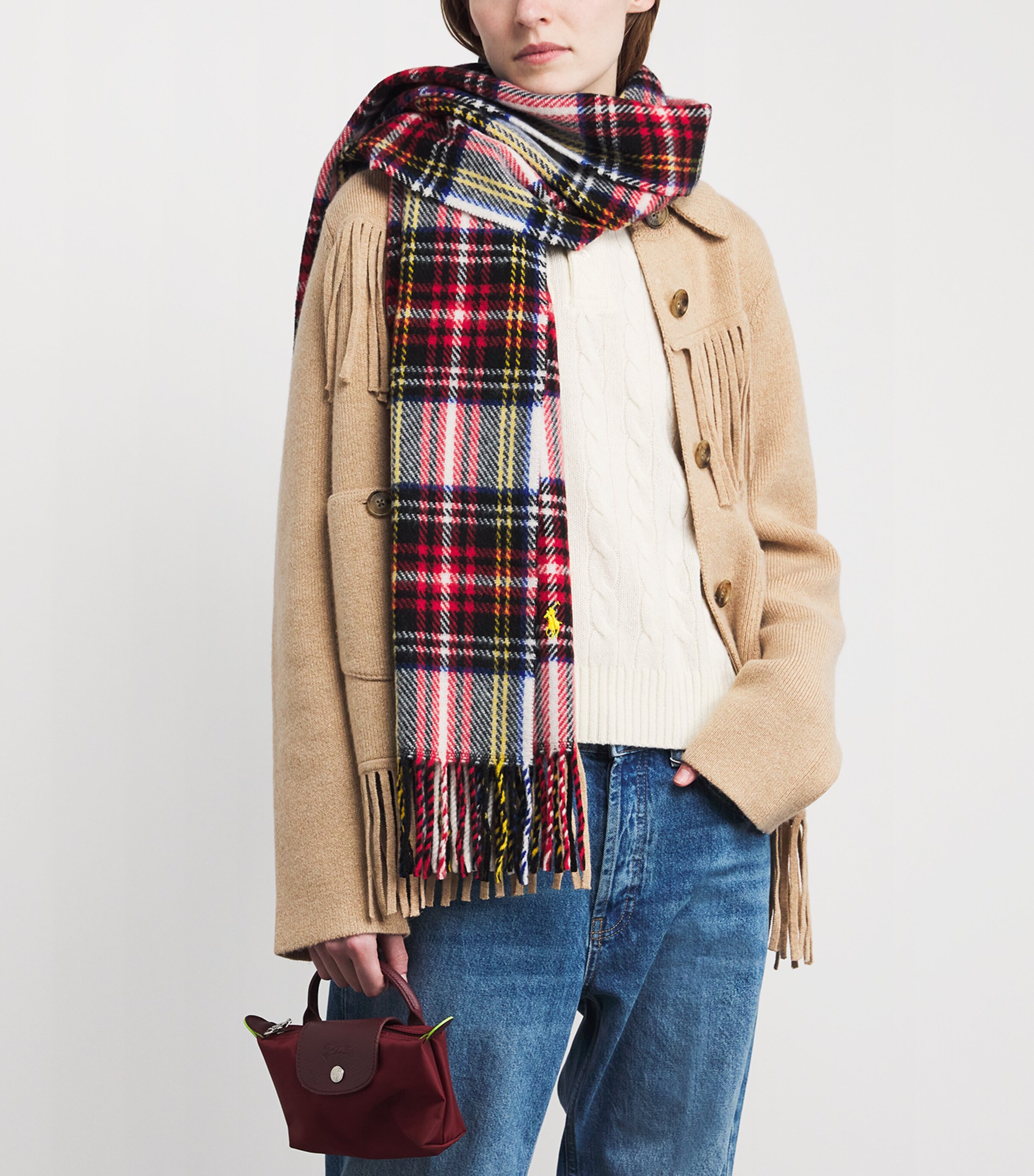 Polo Ralph Lauren Wool Plaid Fringe Scarf Dress Stewar Image 2