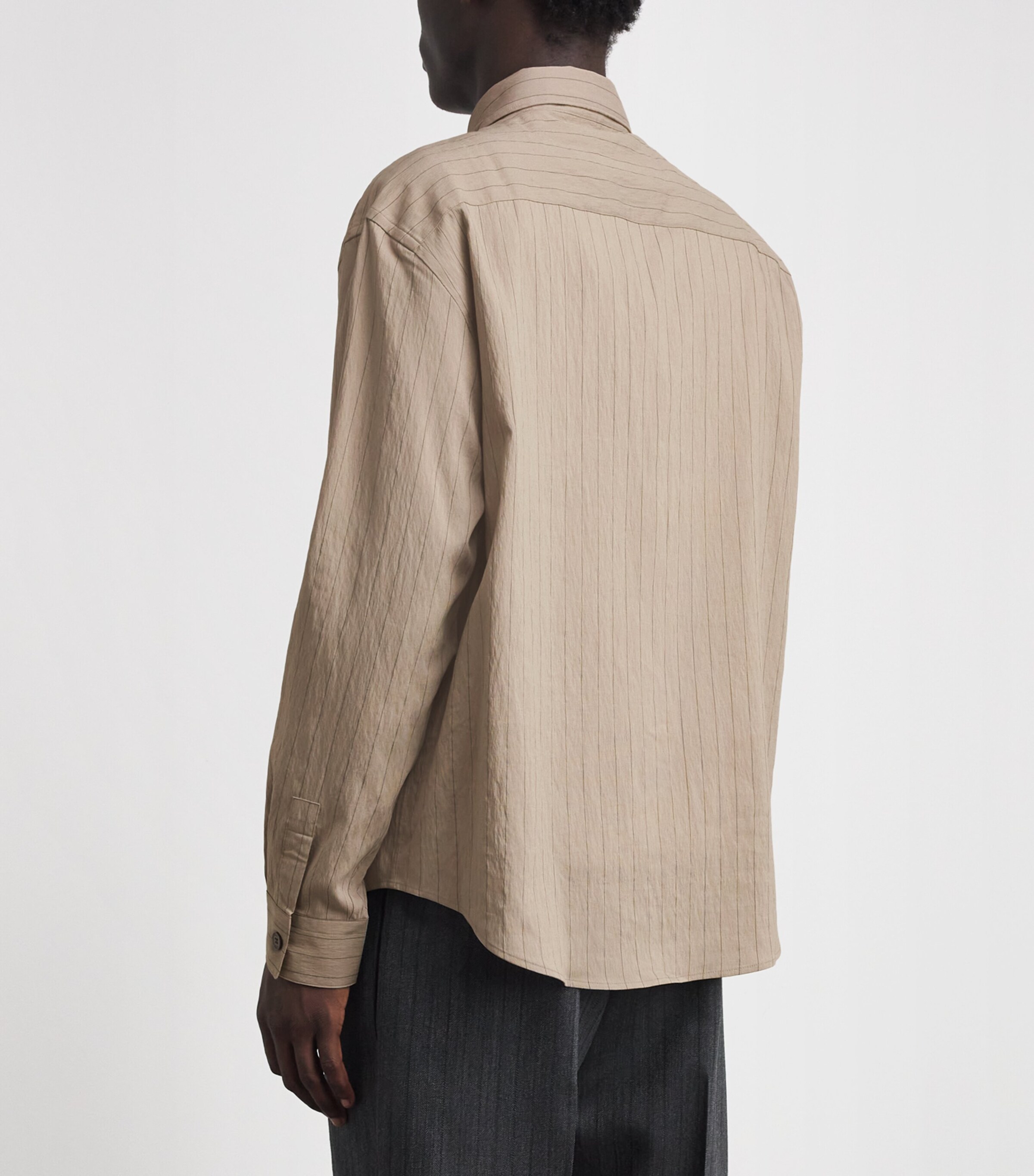 FRAME Mens Cotton Stripe Shirt Bgst Beige Stripe Image 5