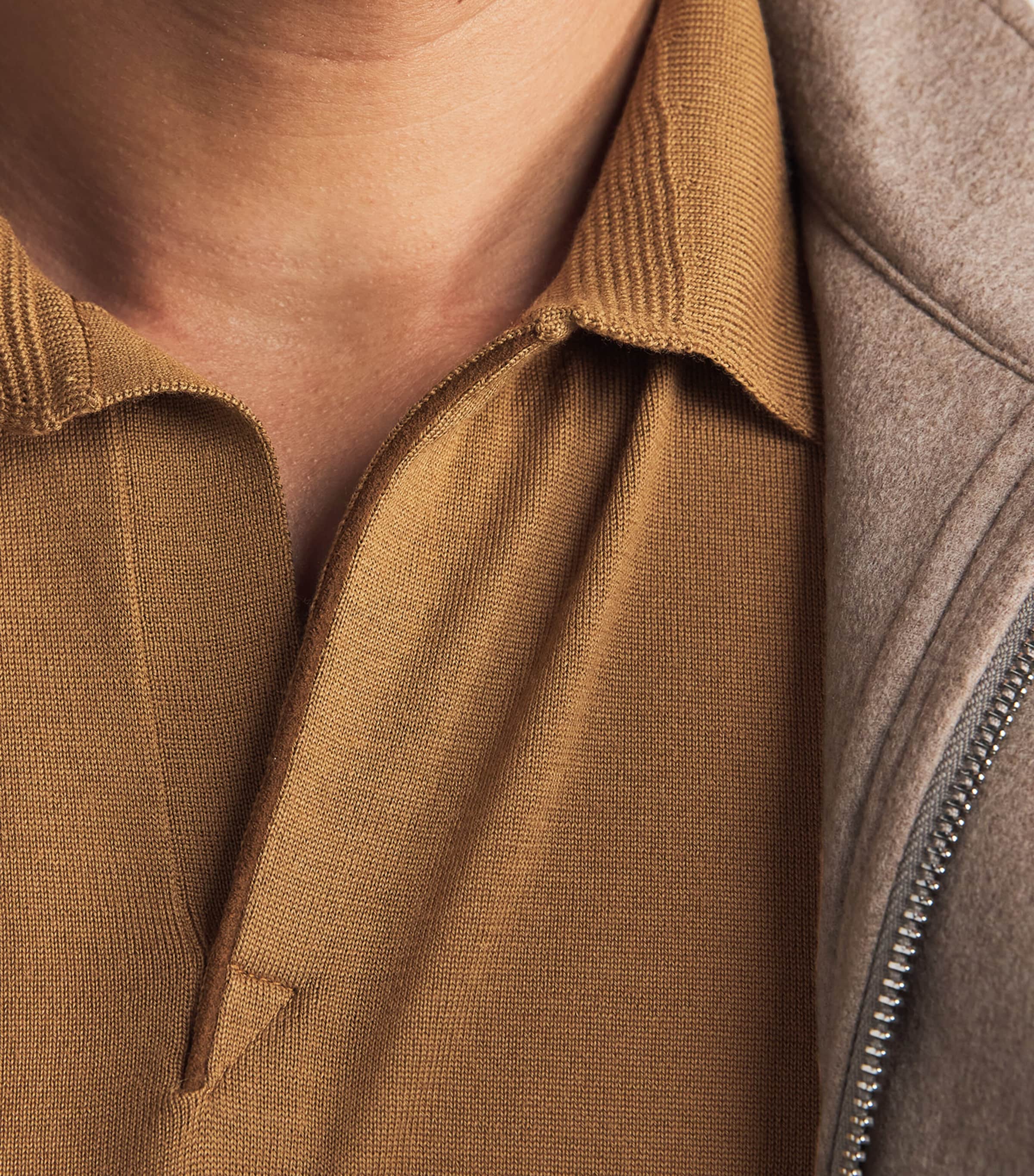 Sease Mens Virgin Wool Polo Shirt Nut Brown Image 3