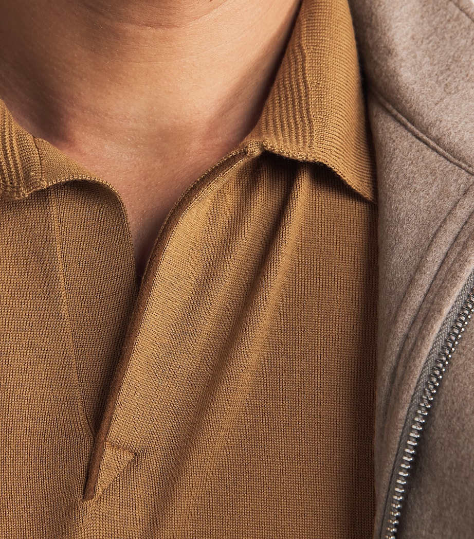 Sease Mens Virgin Wool Polo Shirt Nut Brown Image 3