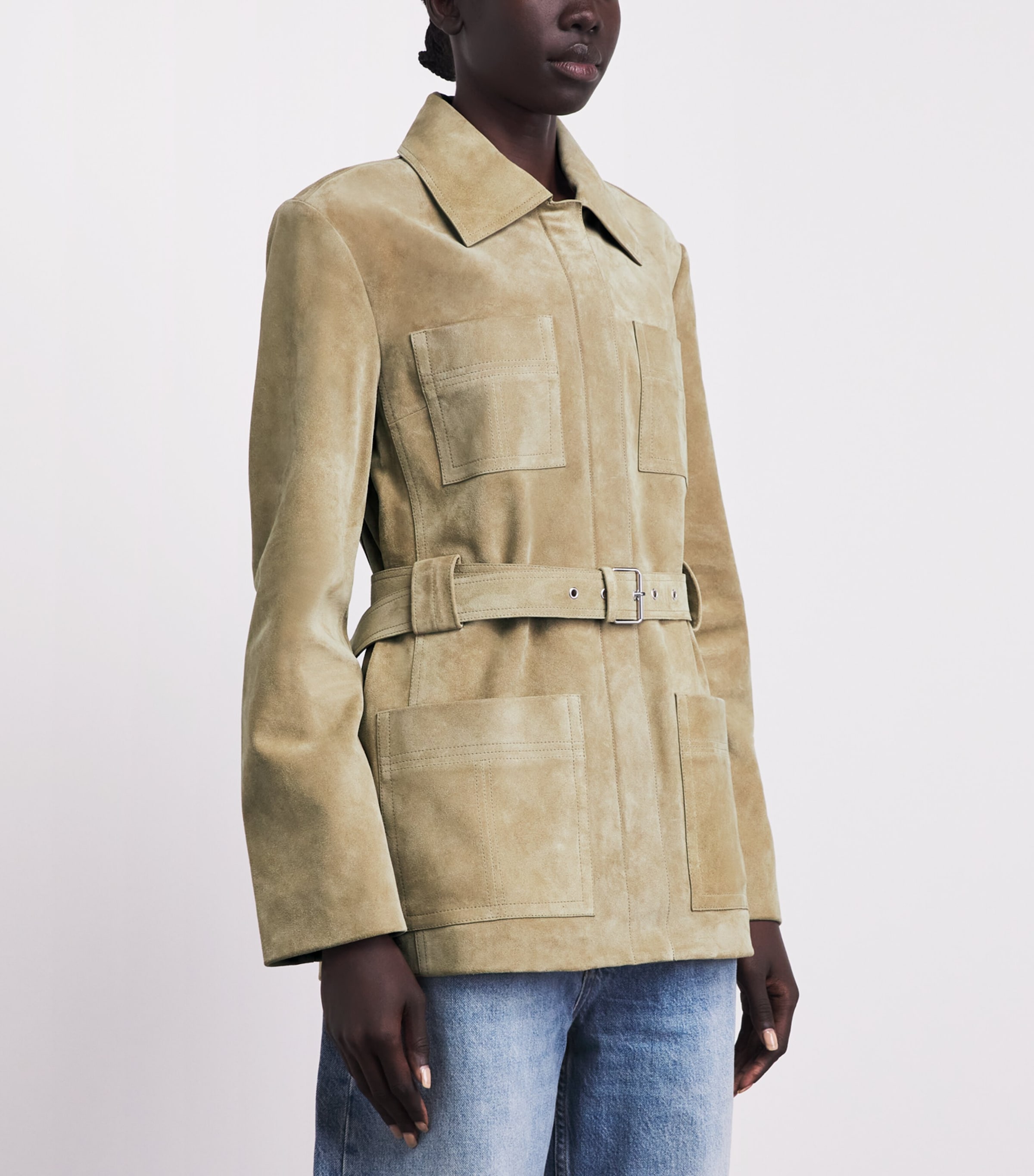 Tory Burch Womens Suede Belted Jacket Light Brown Image 4