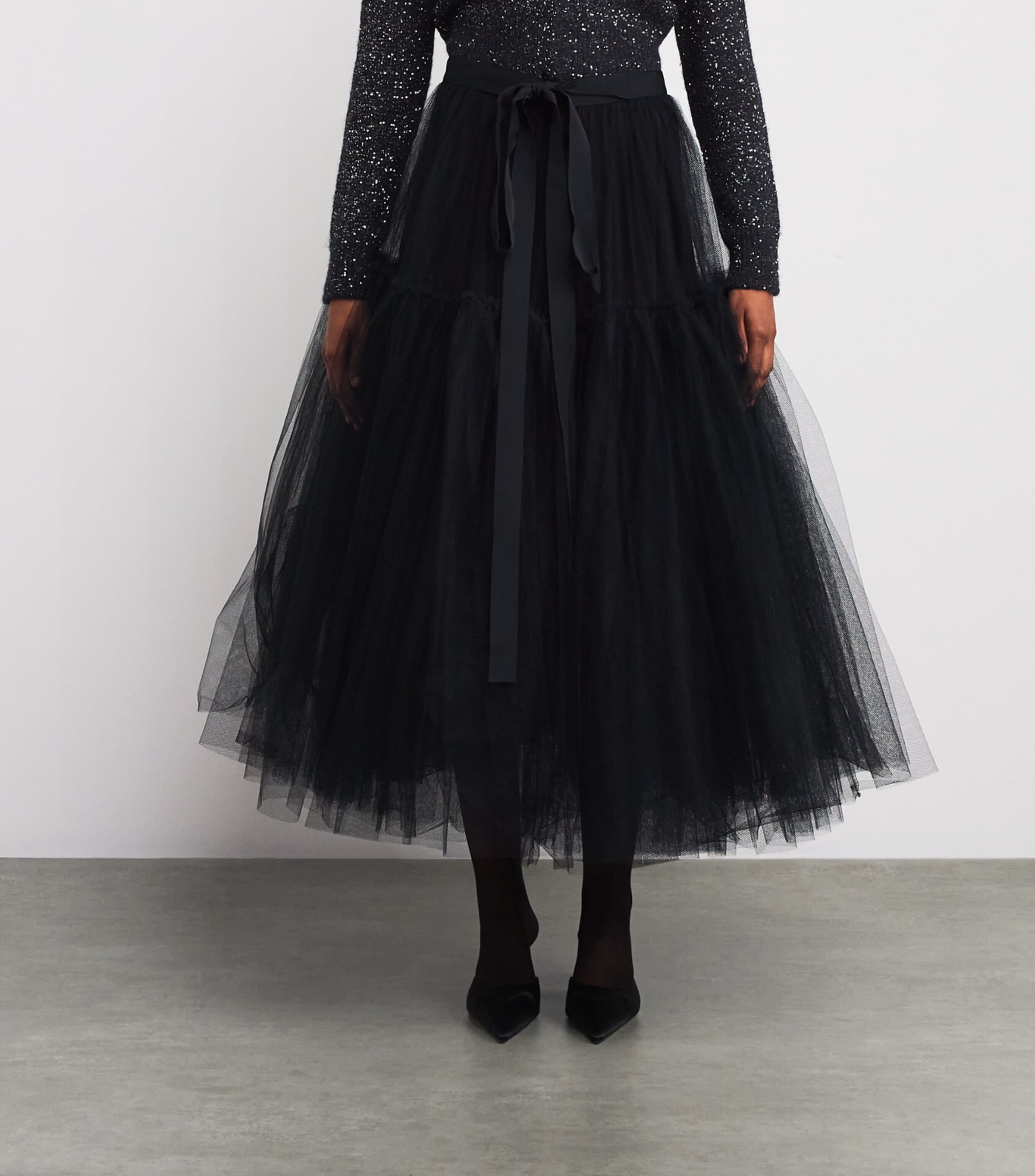 Tulle Midi Skirt BLACK Image 3